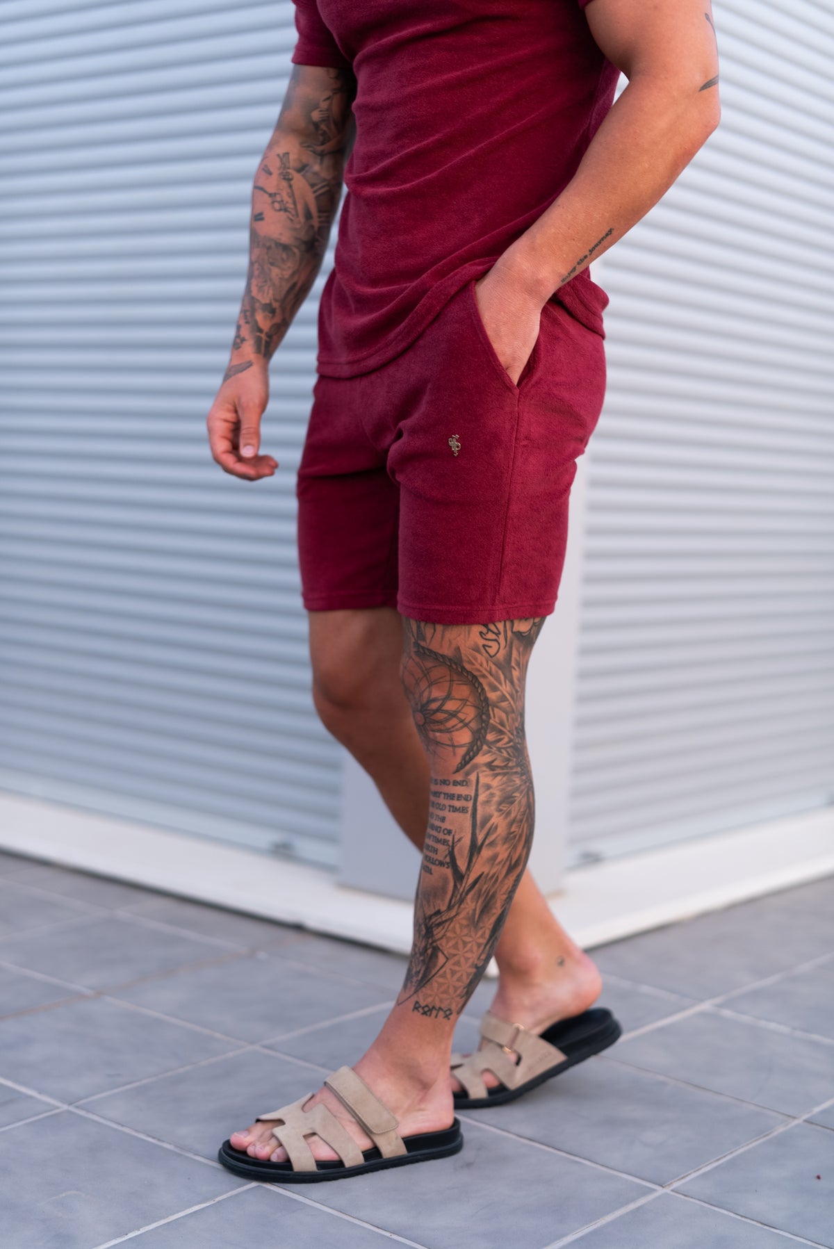 Burgundy / Silver Towelling Shorts - FSH1350 (PRE ORDER 12TH OCTOBER)