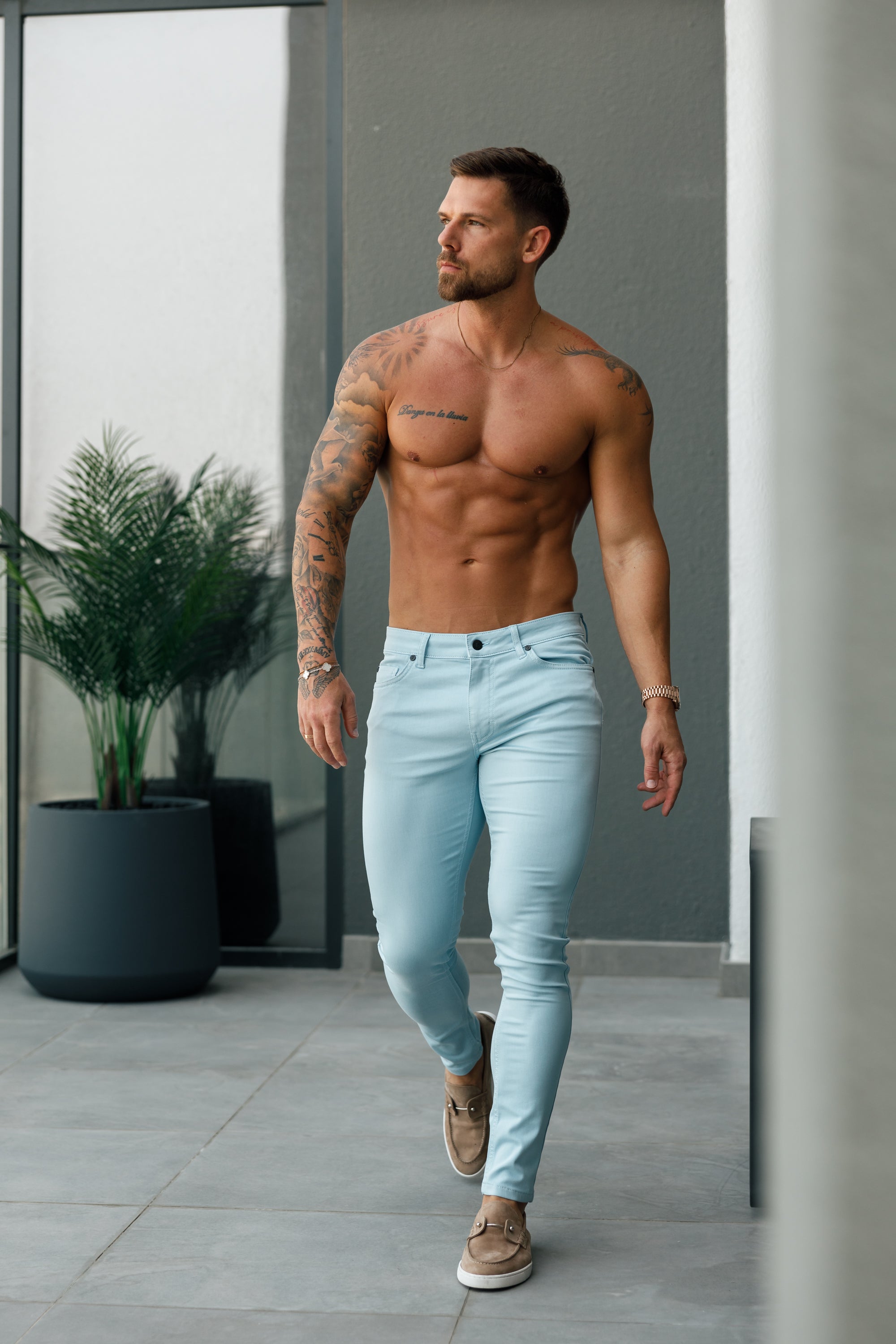 FS Slim Stretch Pale Blue Sateen Pants - FSH1147