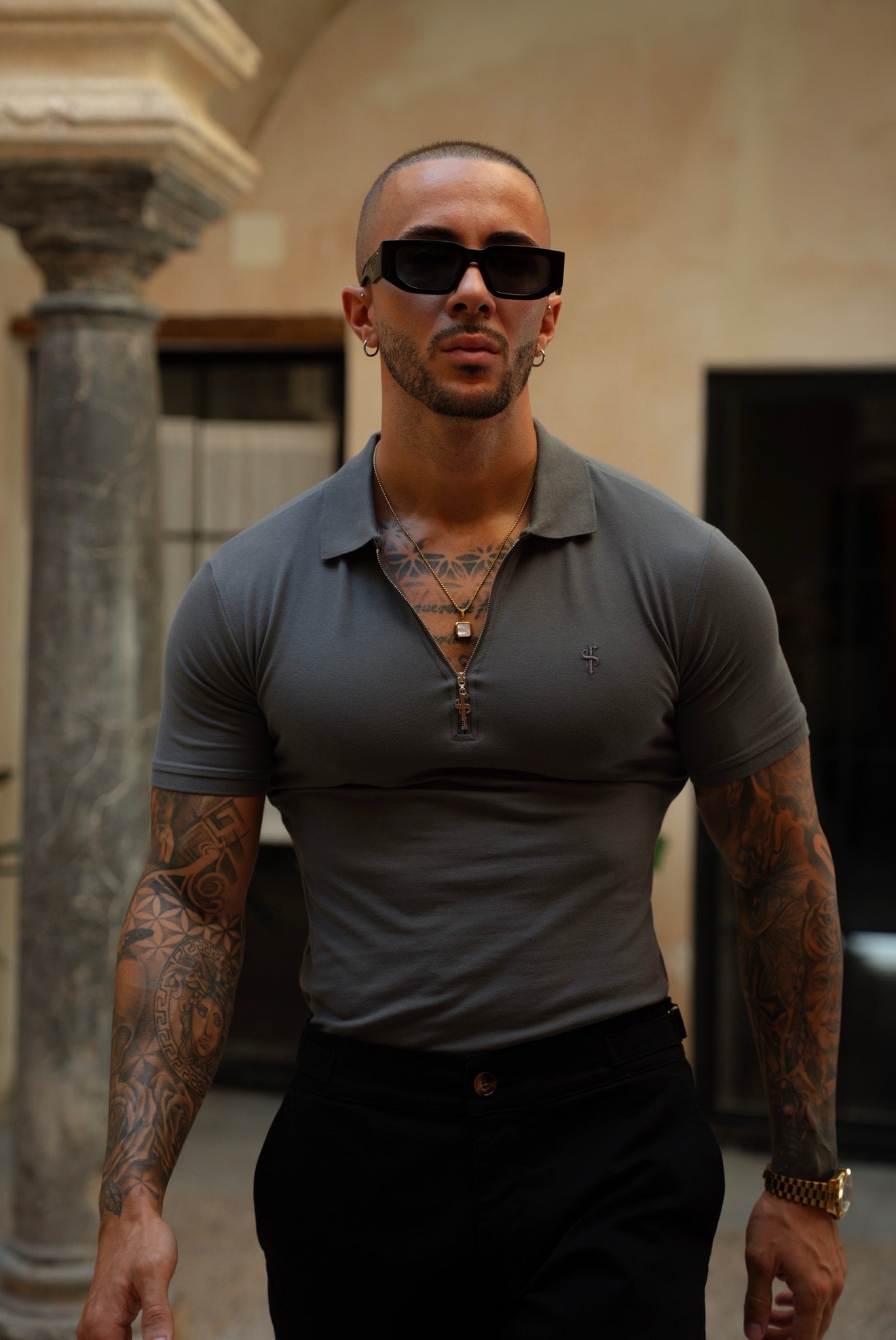 Classic Charcoal and Silver Zipped Polo Shirt - FSH1530