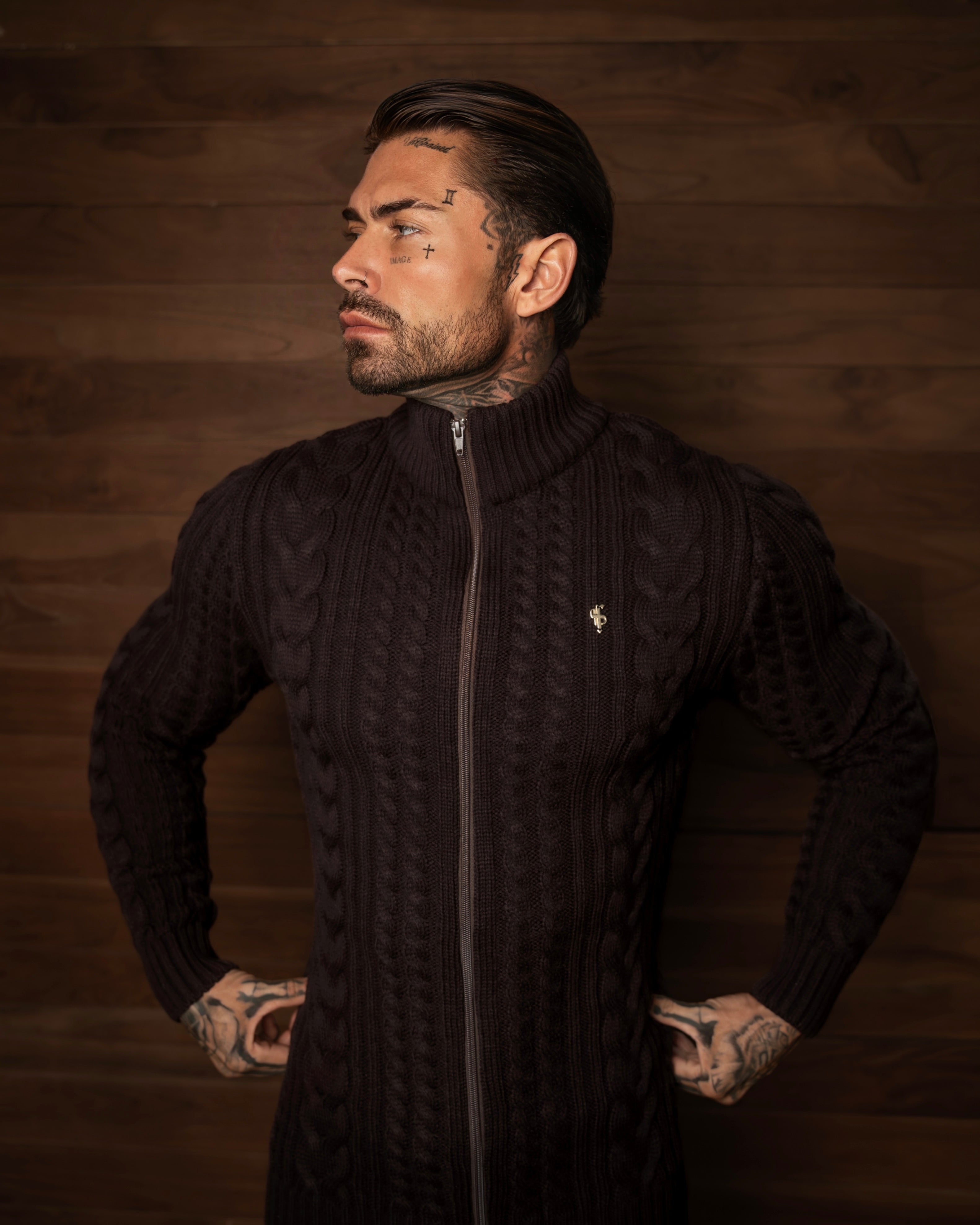 Chunky Zipped Cardigan Brown - FSJ142