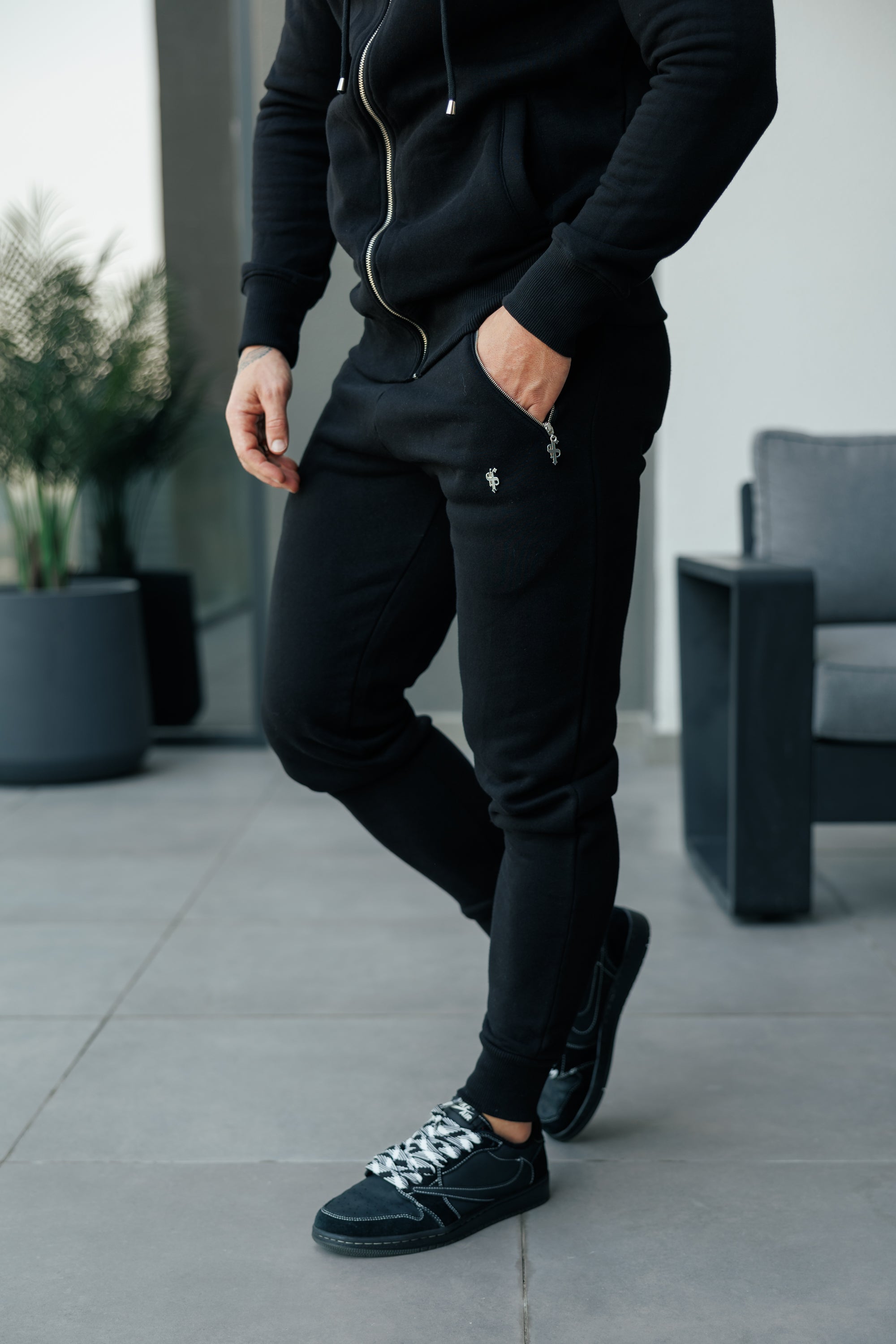 FS Black / Silver Bottoms Sweat Pants with Zipped Pockets - FSH1253