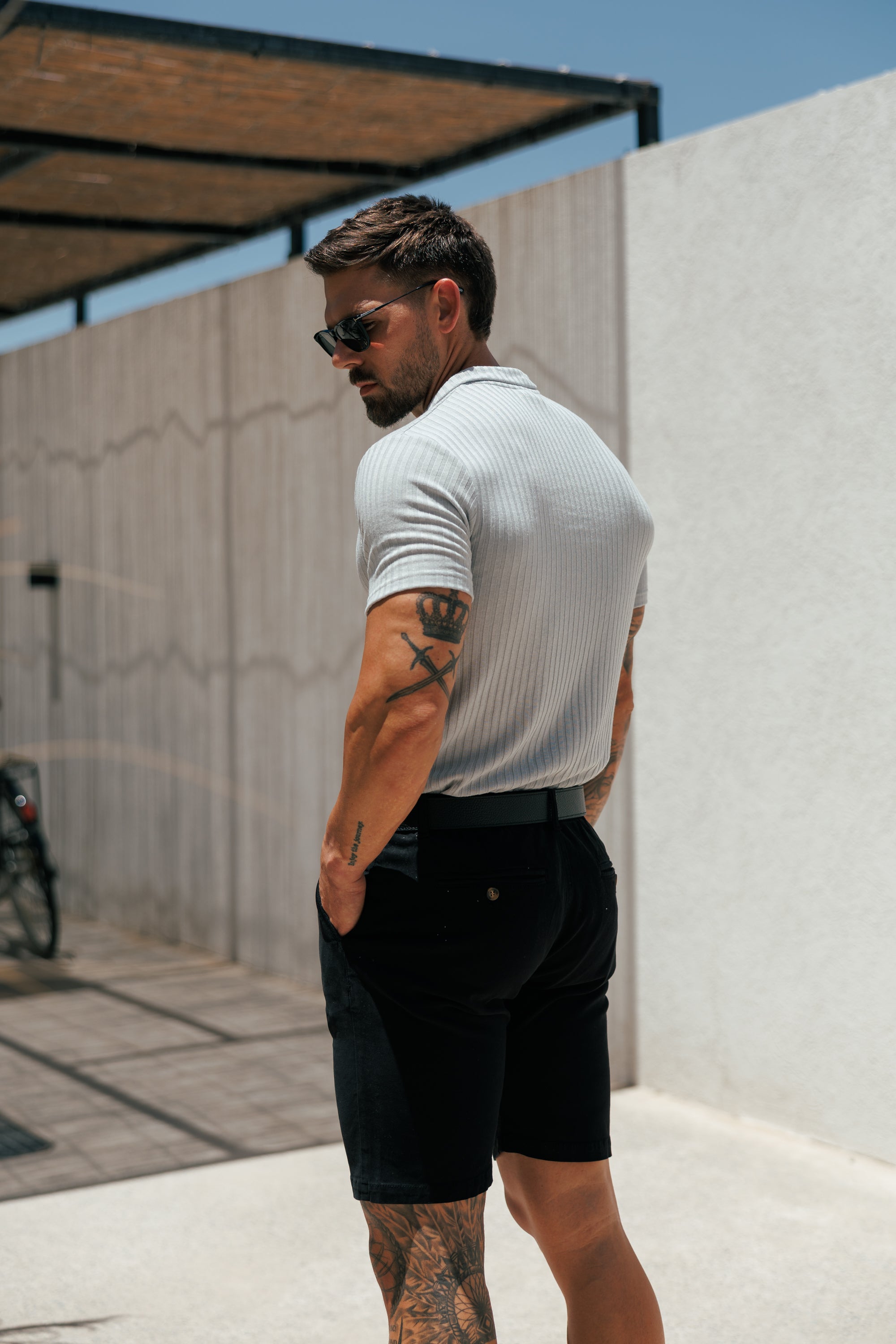 Light Grey / Silver Ribbed Revere Short Sleeve Polo Shirt - FSH1461 (PRE ORDER 16TH JUNE)
