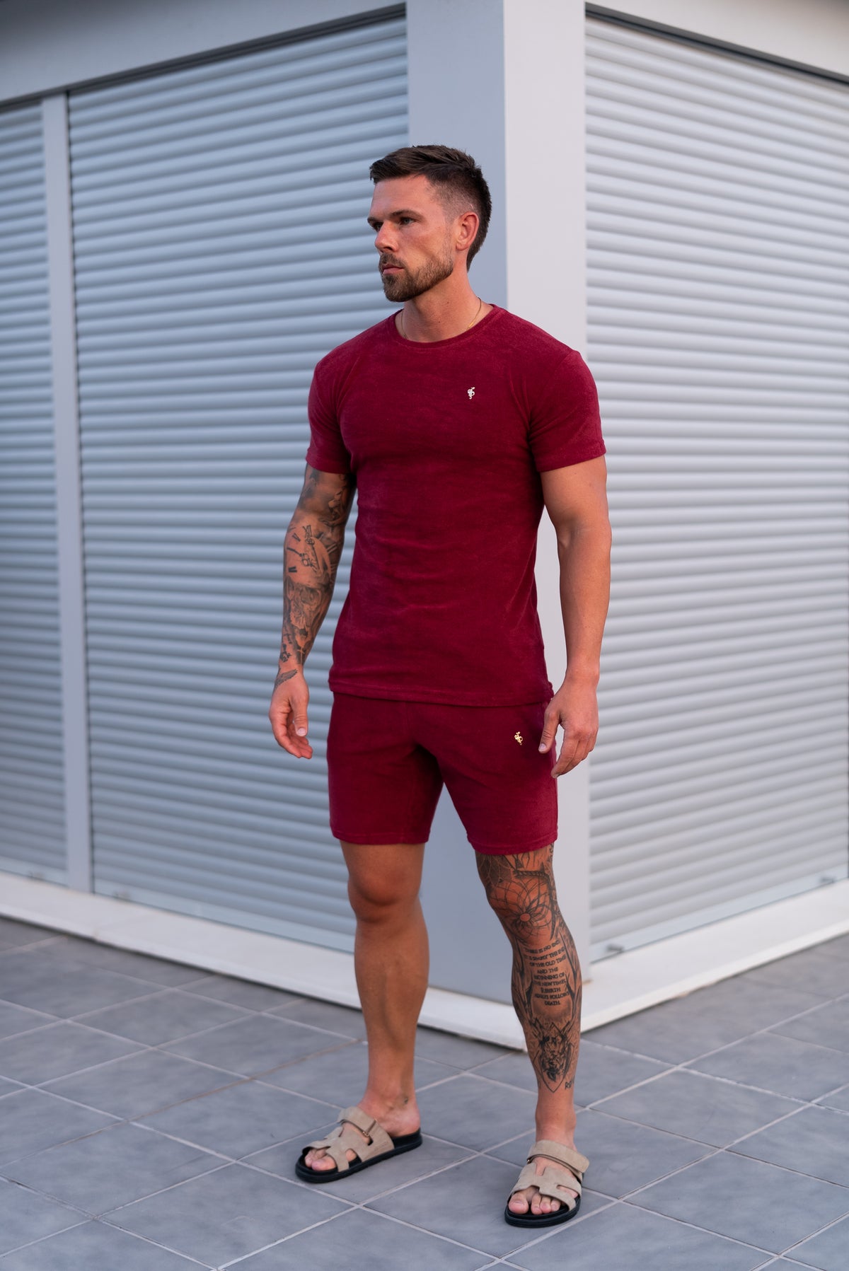 Burgundy / Silver Towelling Shorts - FSH1350 (PRE ORDER 12TH OCTOBER)
