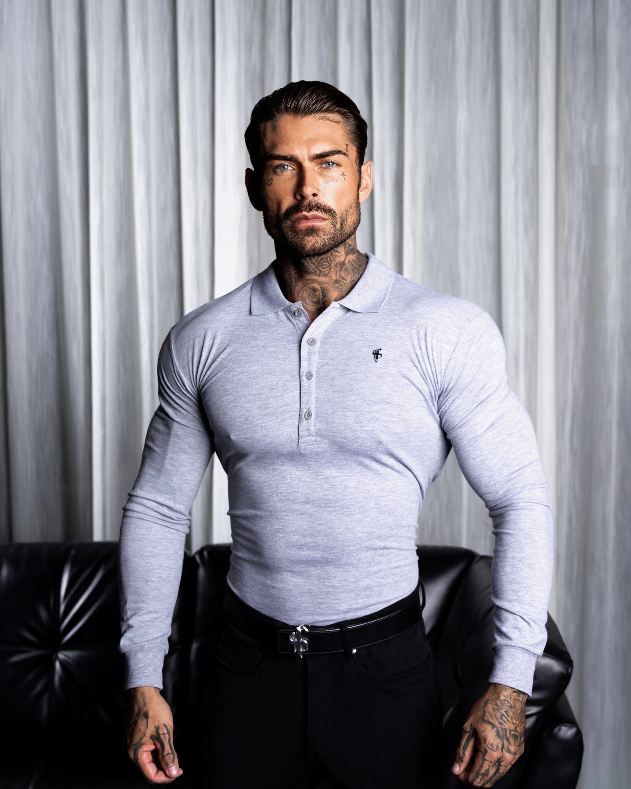 Light Grey / Silver Polo Shirt Long Sleeve - FSH1399