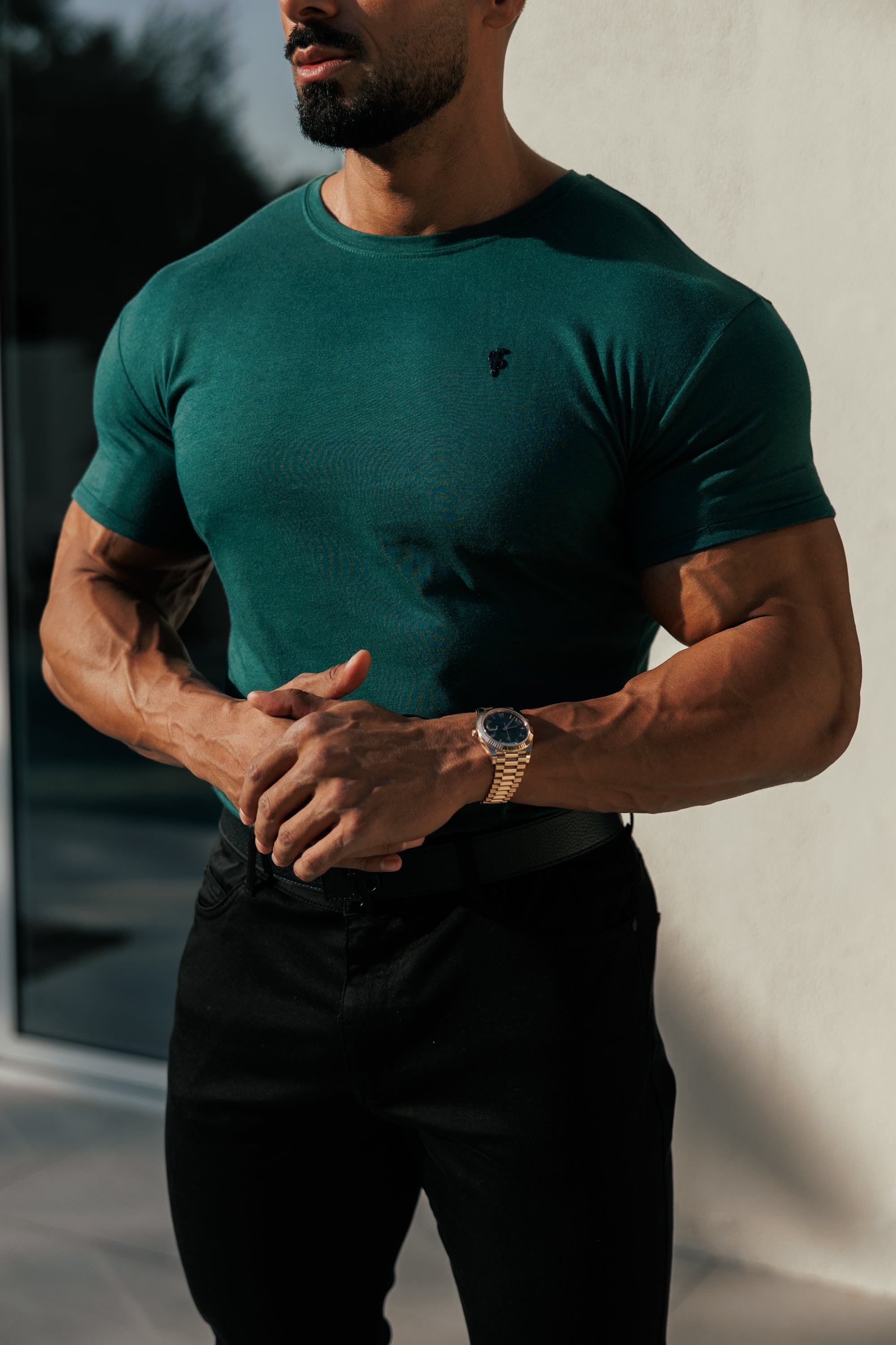 Forest Green / Black Bamboo Crew T Shirt - FSH1213