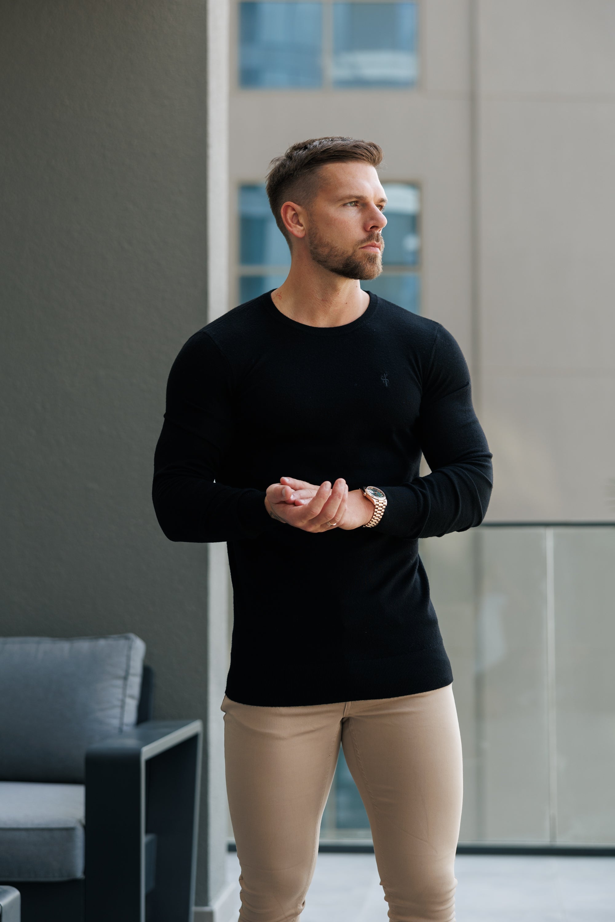 Father Sons Classic Navy Roll Neck Merino Wool Knitted Sweater With FS Embroidery - FSN011