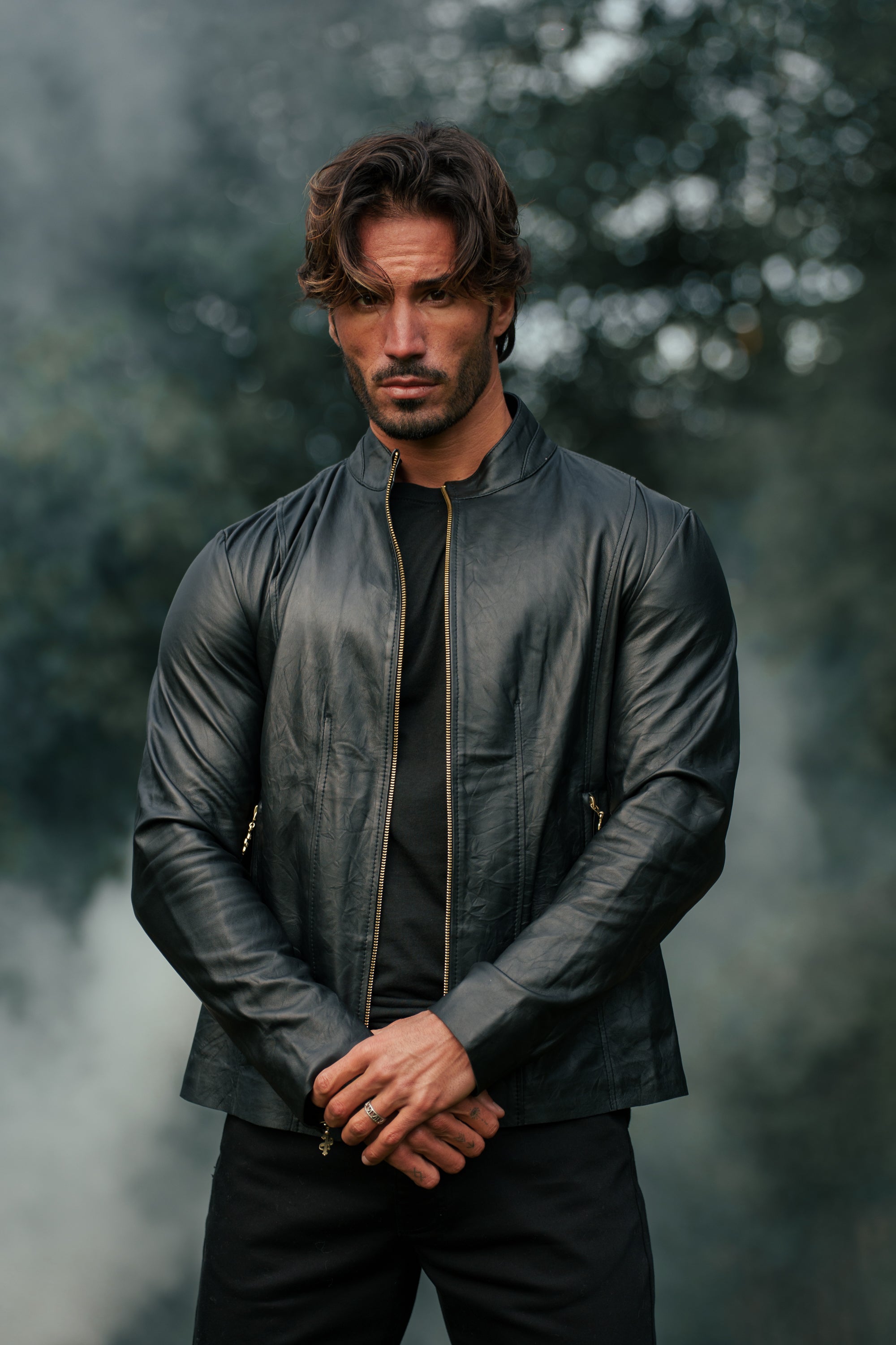 Black Lambs Leather Jacket With Gold Zips - FSH610