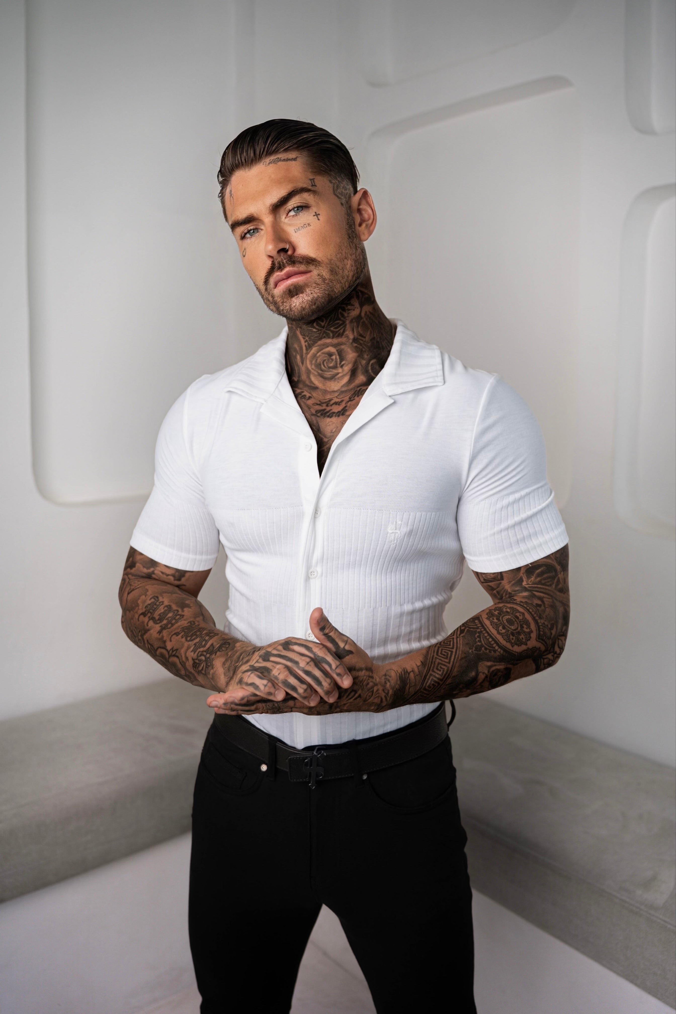 Jersey Revere Vertical Stripe White Shirt Short Sleeve - FSR025