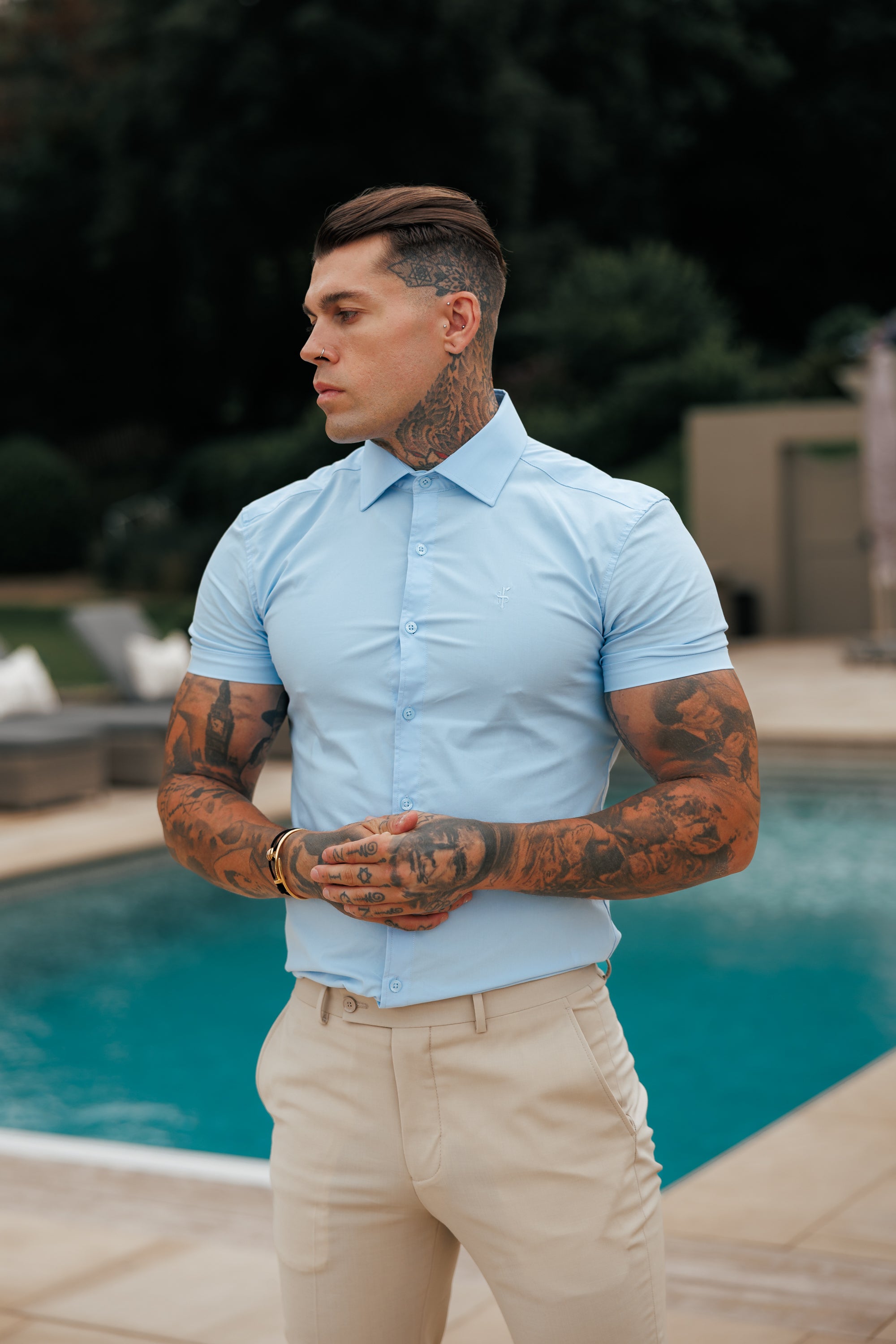 Muscle Fit Advanced Stretch Powder Blue Short Sleeve with Cutaway Collar - FS1162
