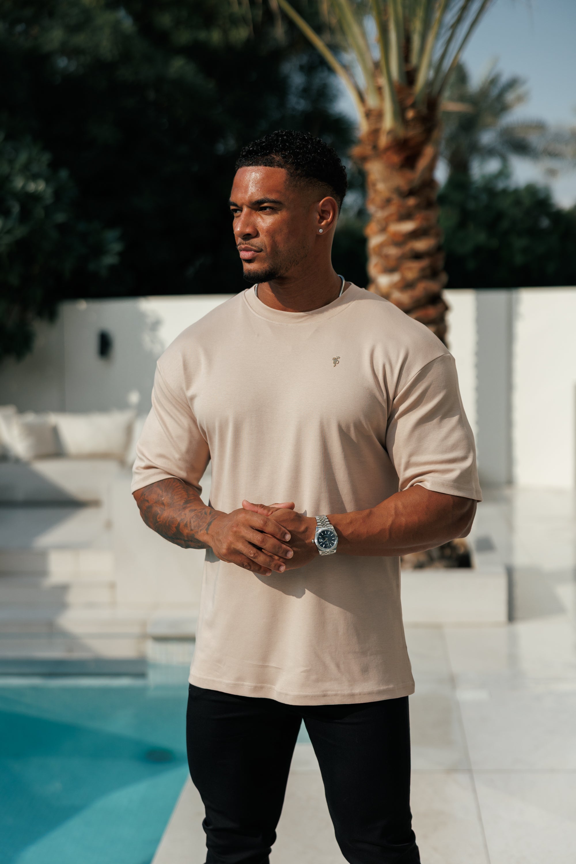 Beige / Gold Oversized Crew T Shirt - FSH1420