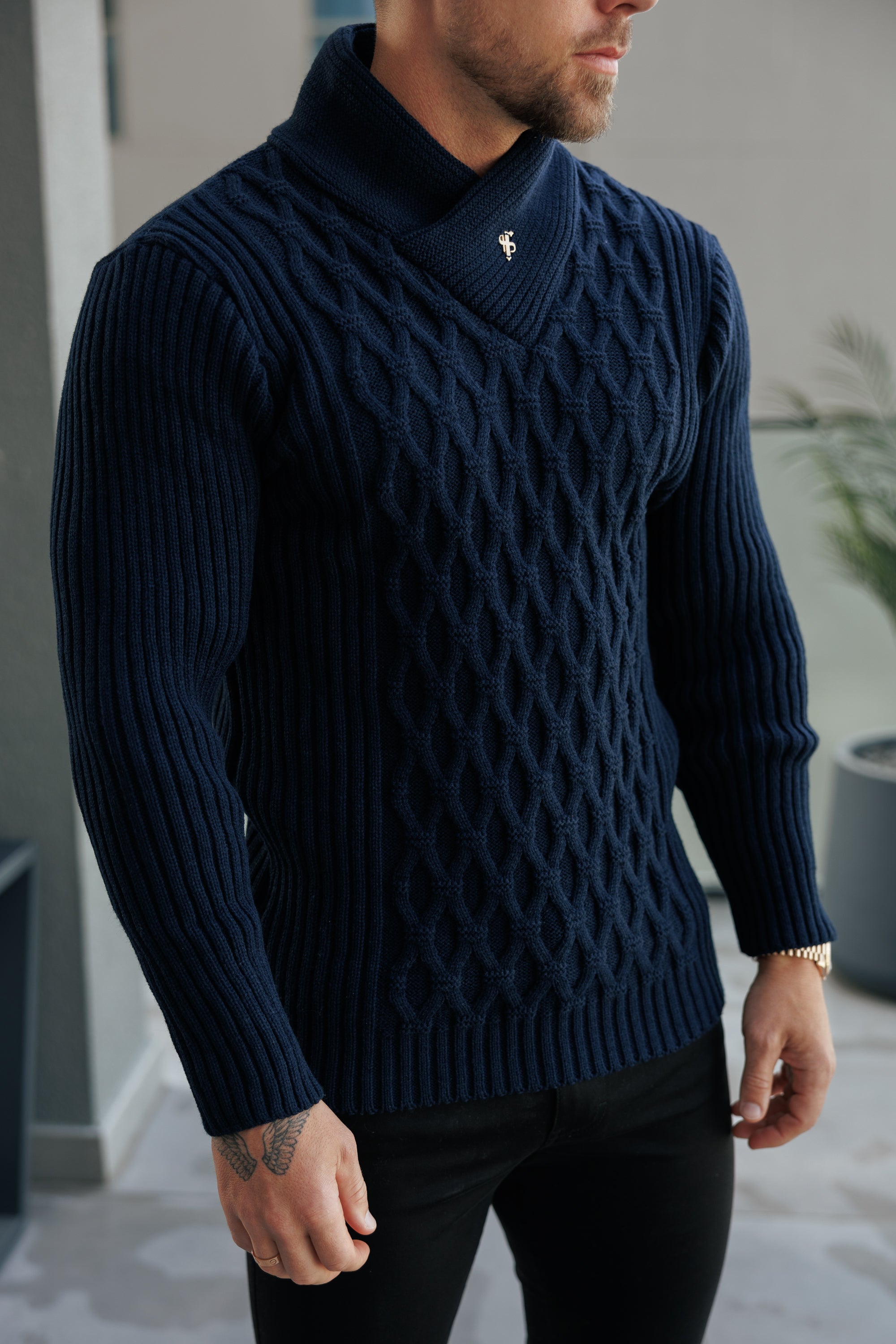 Father Sons Chunky Cable Knit Navy Sweater- FSJ060