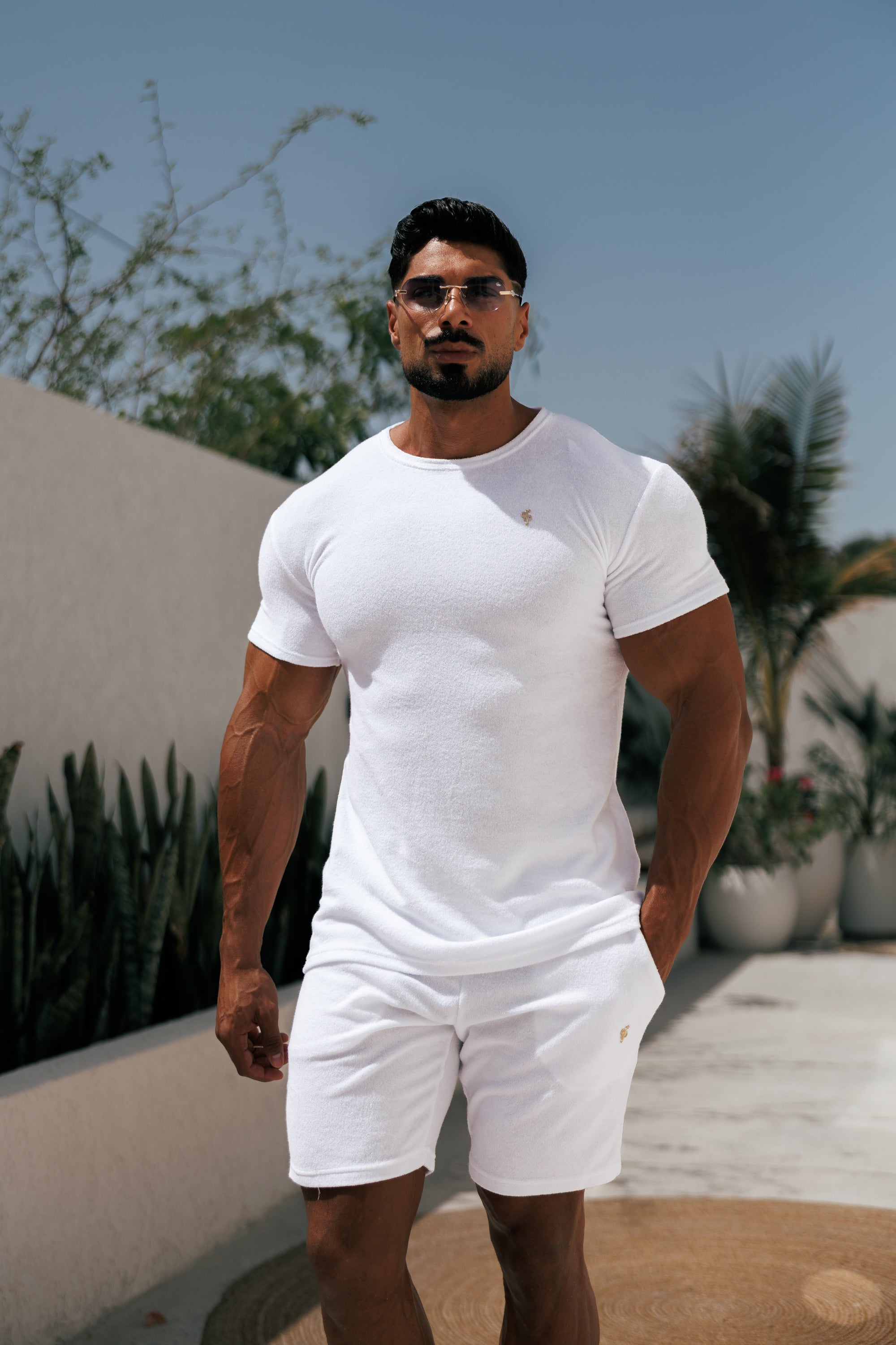 White / Gold Towelling Crew T Shirt - FSH1345 (PRE ORDER 15TH APRIL)