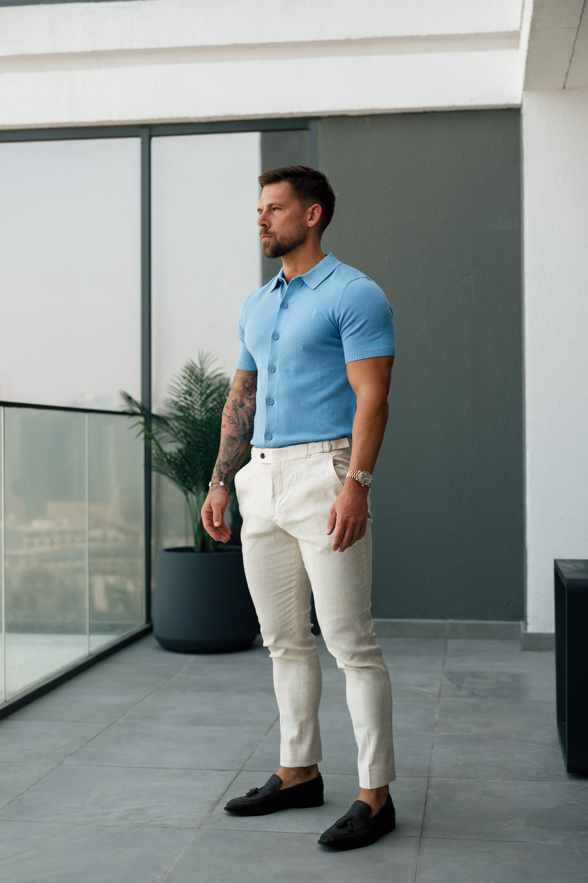 Slim Formal Cream Linen Trousers With Side Adjusters - FST020 (PRE ORDER 24TH SEPTEMBER)