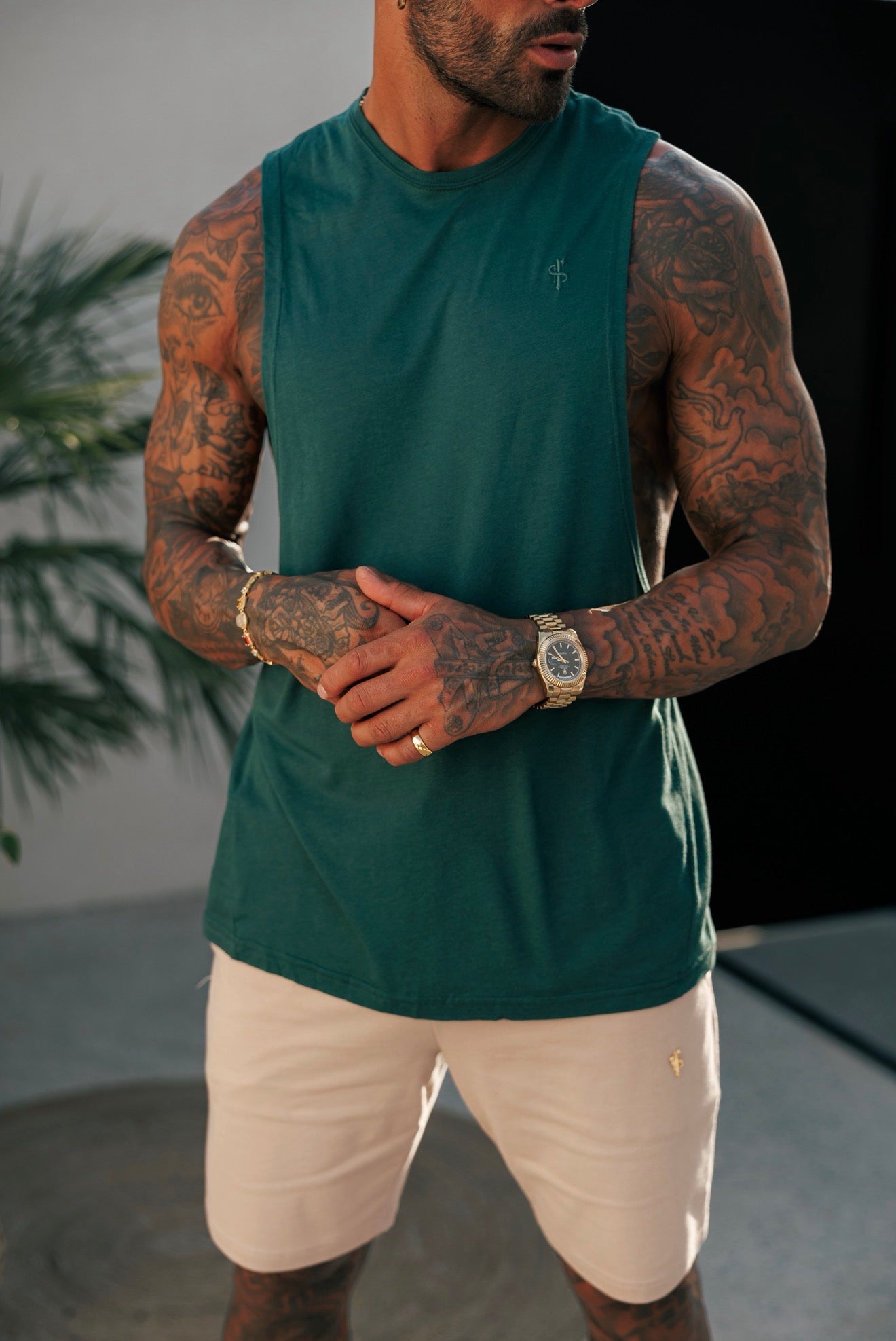Classic Bamboo Dropped Armhole Forest Green Vest - FSH1489 (PRE ORDER 24TH JULY)
