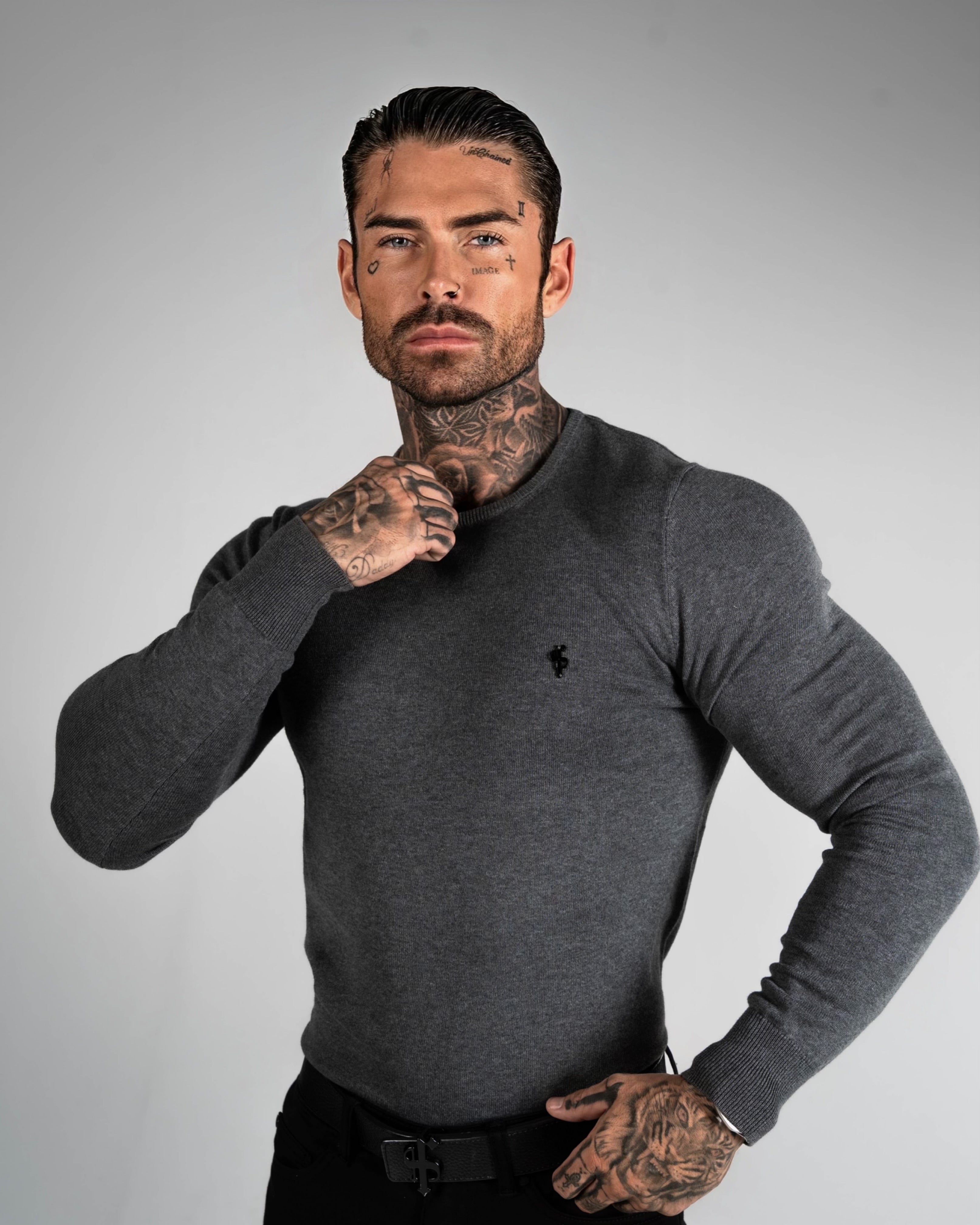 FS Charcoal Crew Neck Knitted Jumper With FS Branding - FSN198