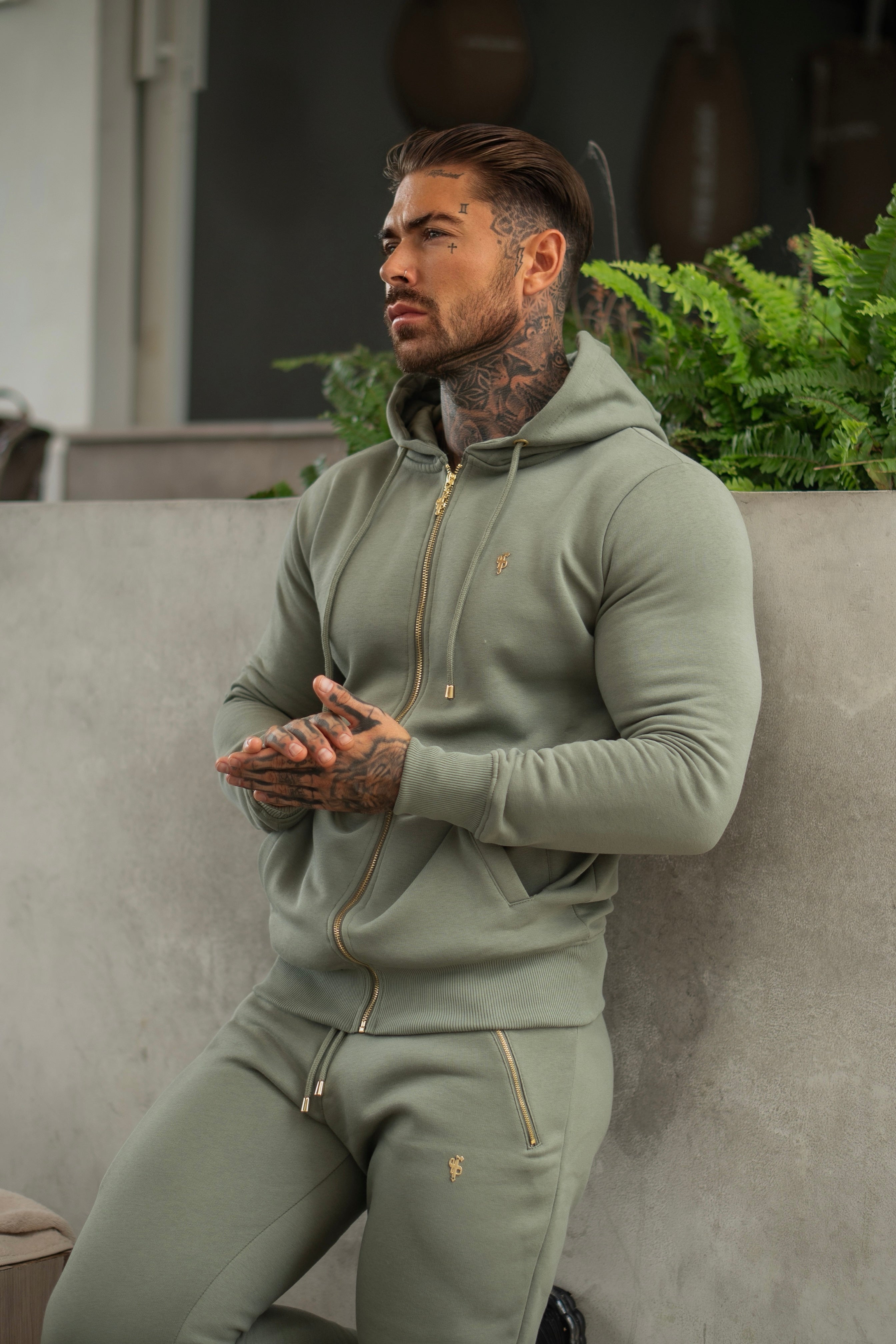 Olive / Gold Full Zip Hoodie with Pockets - FSH1252