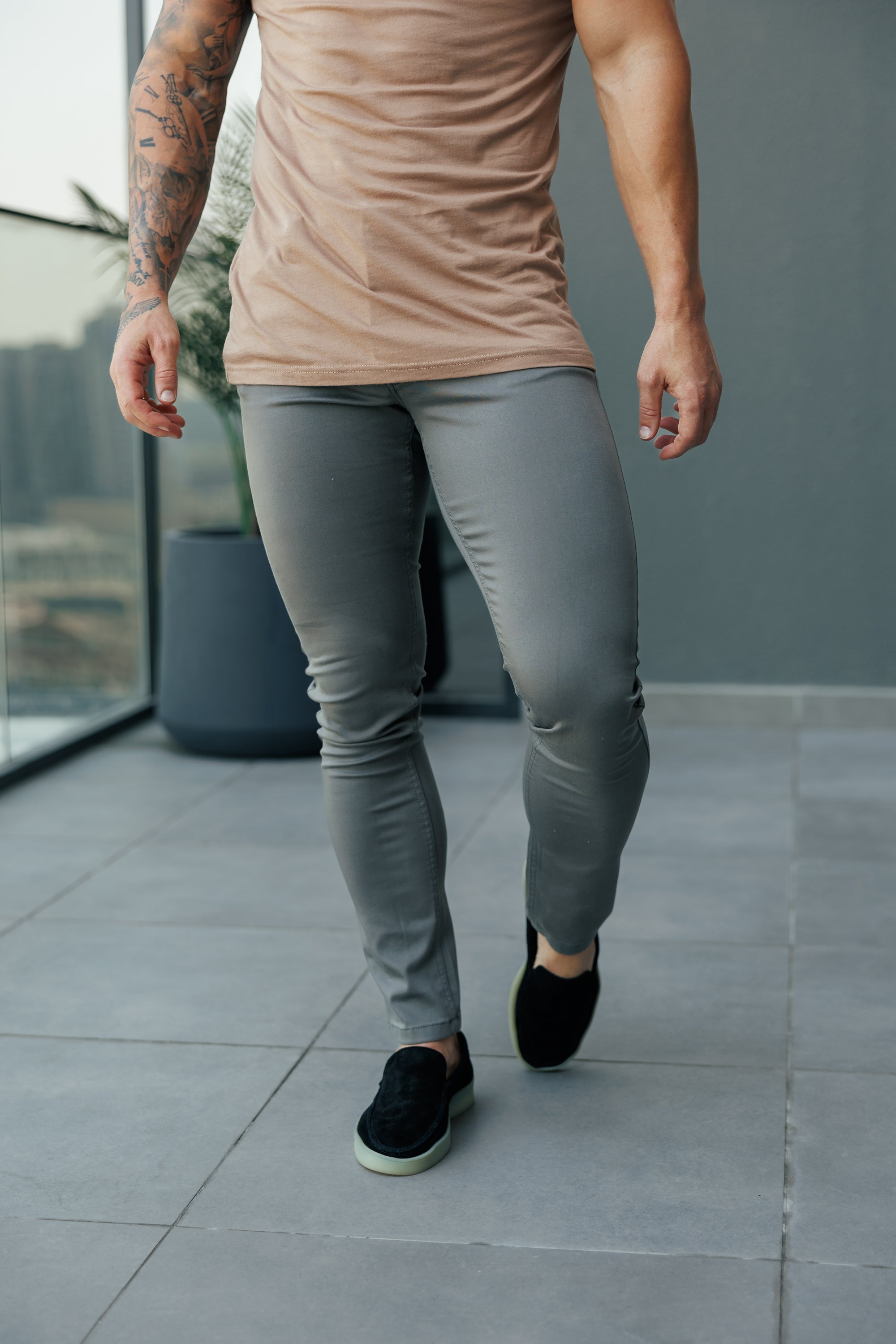 Father Sons Slim Stretch Slate Grey Sateen Pants - FSH521