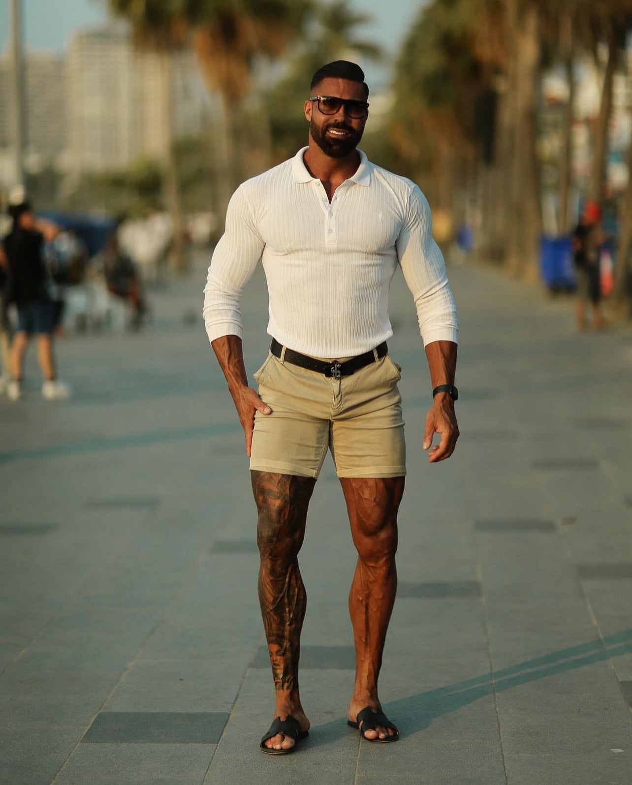 Classic White Ribbed Polo Shirt Long Sleeve - FSH974