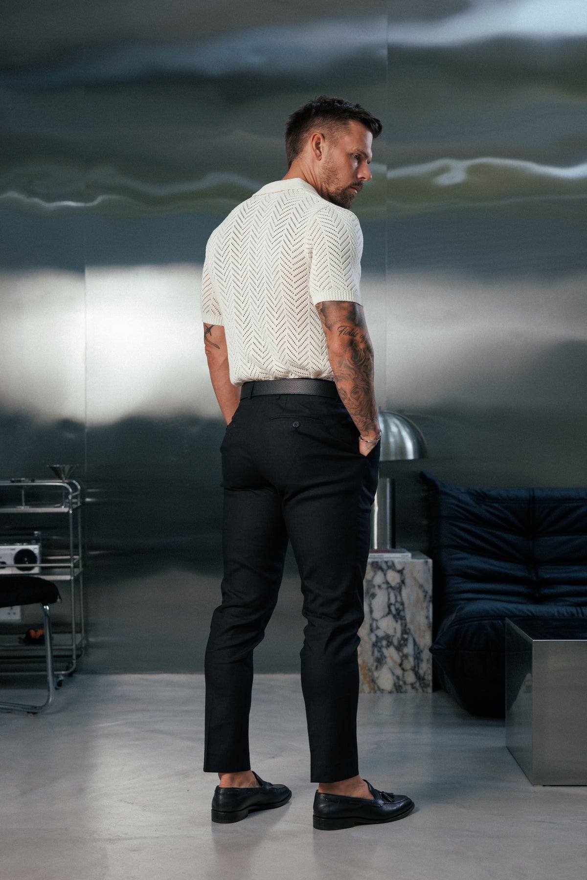 Slim Formal Black Linen Trousers With Belt Loops - FST048
