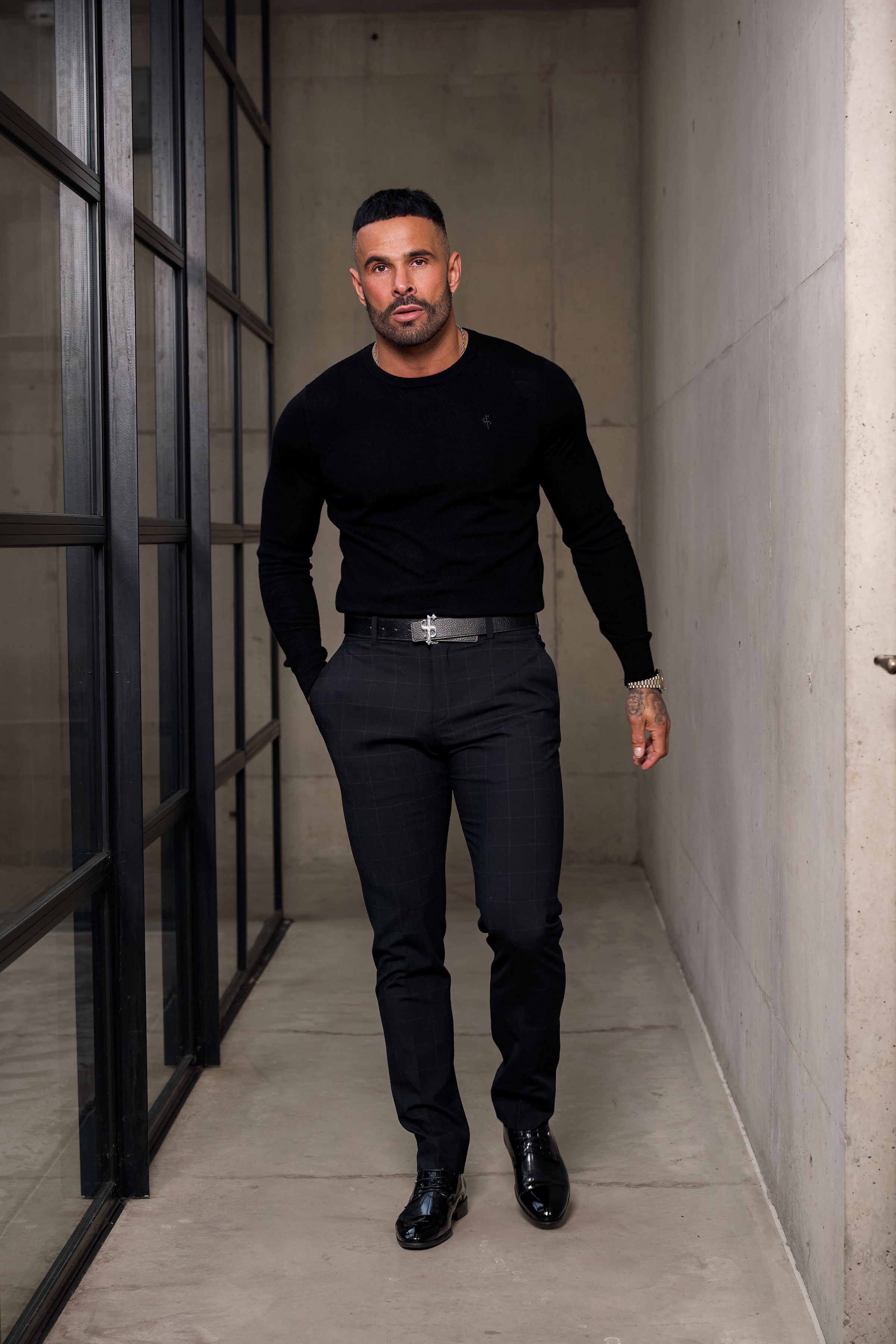 Father Sons Relaxed Formal Black / Silver Check Pants - FSTR014