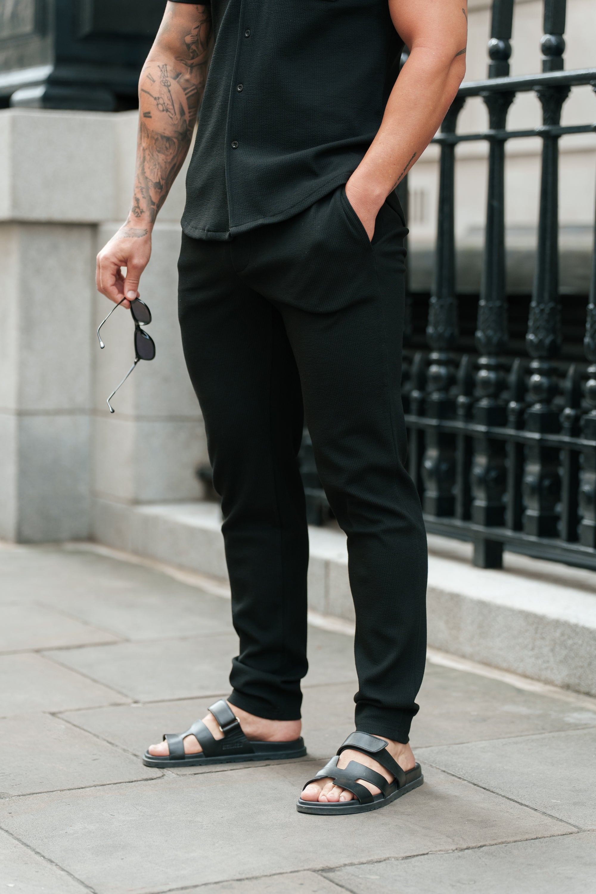 Jersey Cord Slim Black Trousers - FSR016