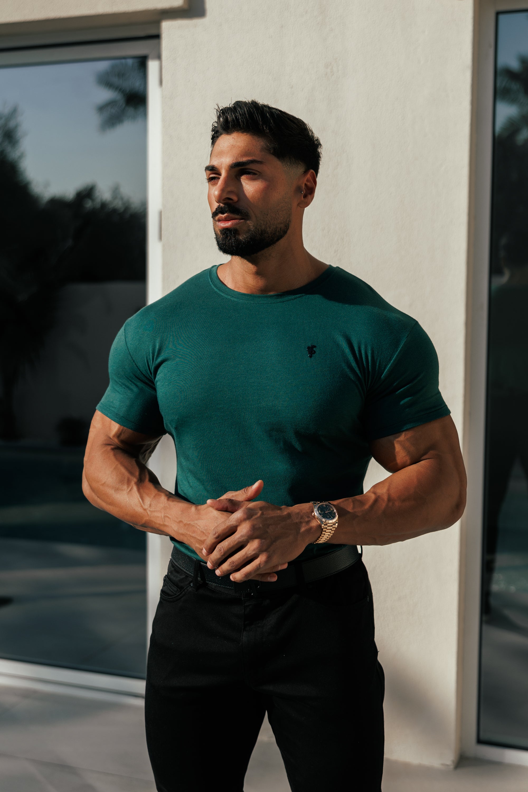 Forest Green / Black Bamboo Crew T Shirt - FSH1213