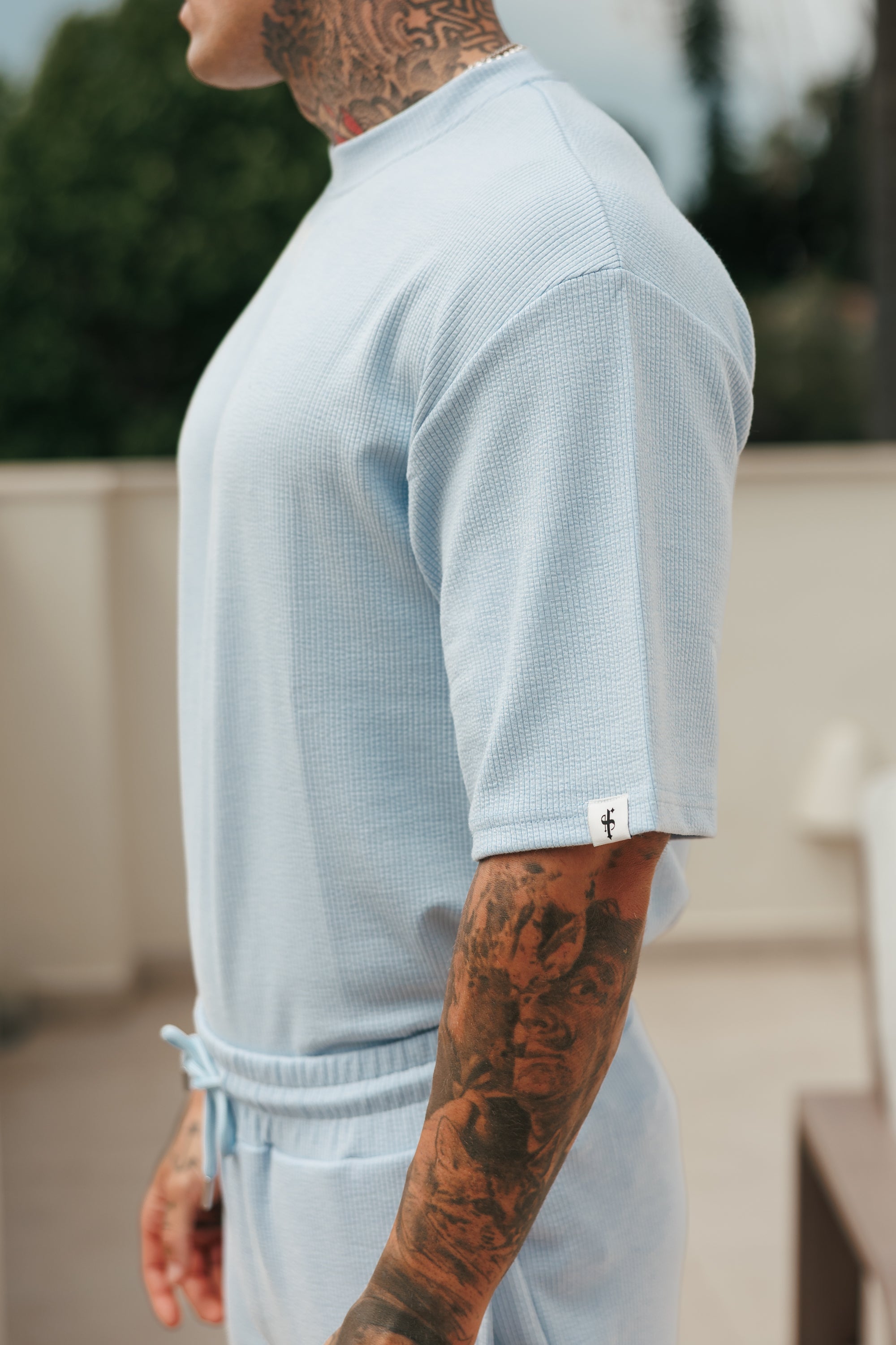 Jersey Cord Light Blue Oversized T-Shirt - FSR106