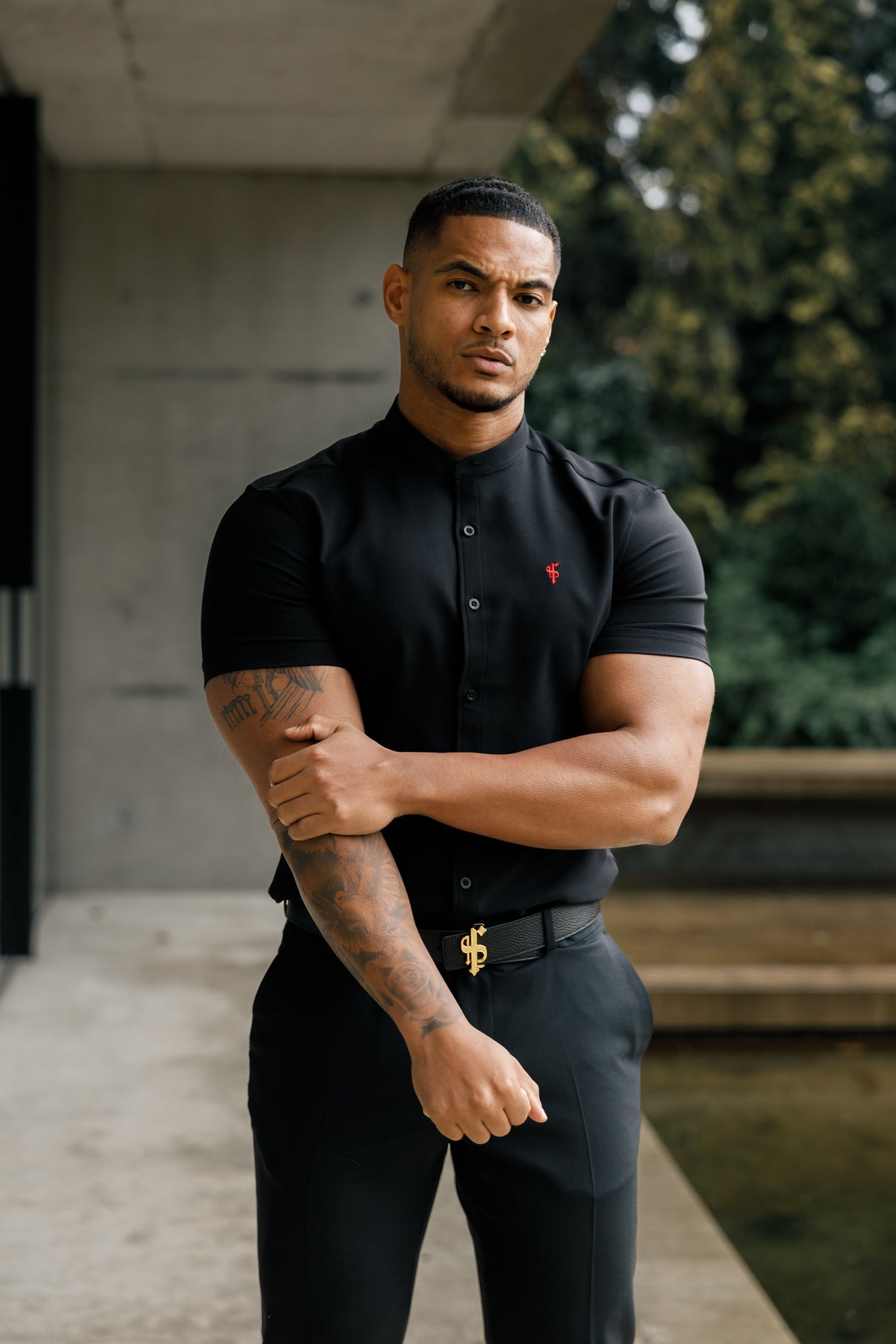 Super Slim Scuba Black Short Sleeve Stretch With Grandad Collar - FS930 (PRE ORDER 12TH NOVEMBER)