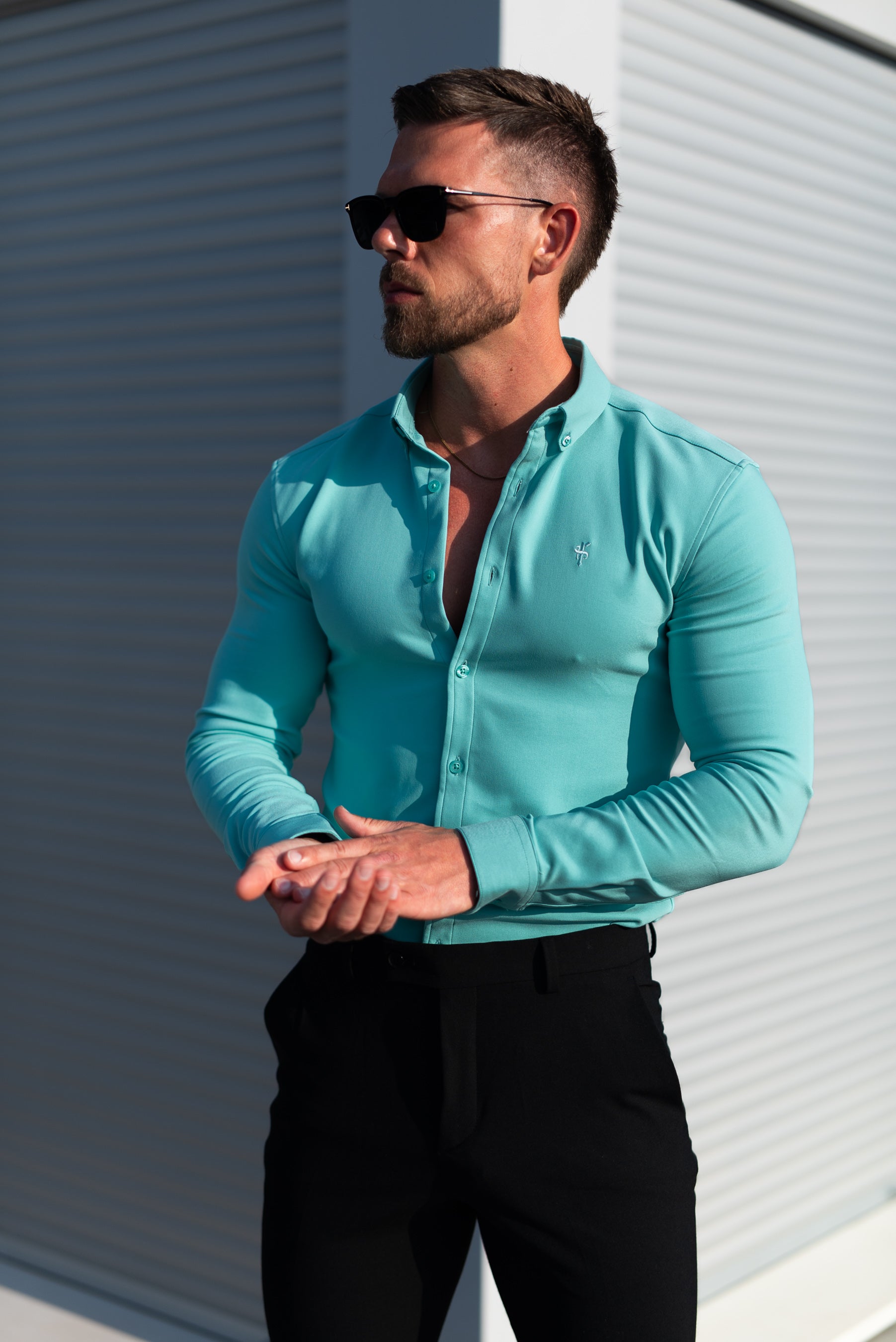 Super Slim LS New Mint Scuba with Button Down Collar - FS1116