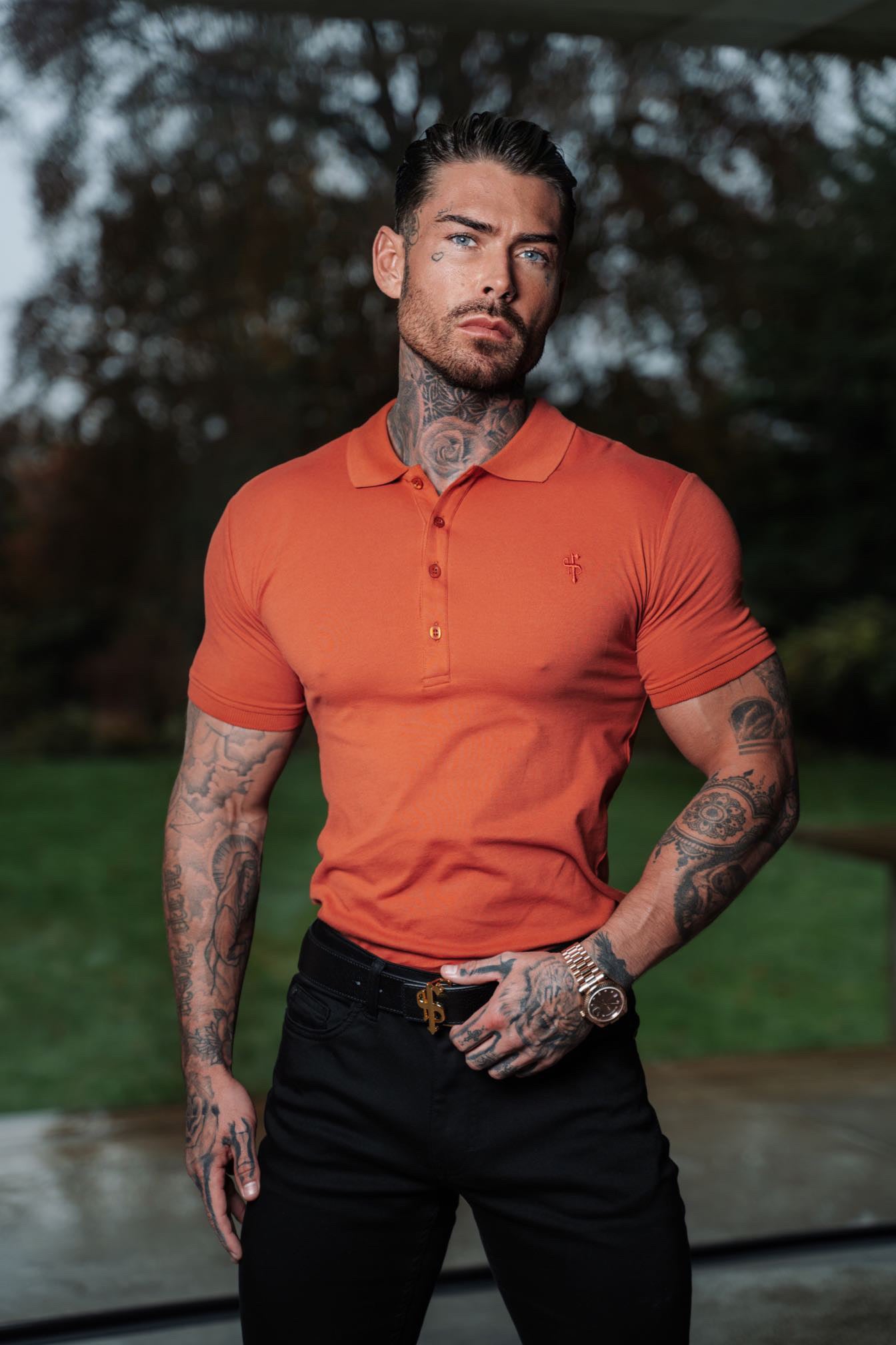 Classic Rust Polo Shirt with Tonal Button and Embroidery - FSH912