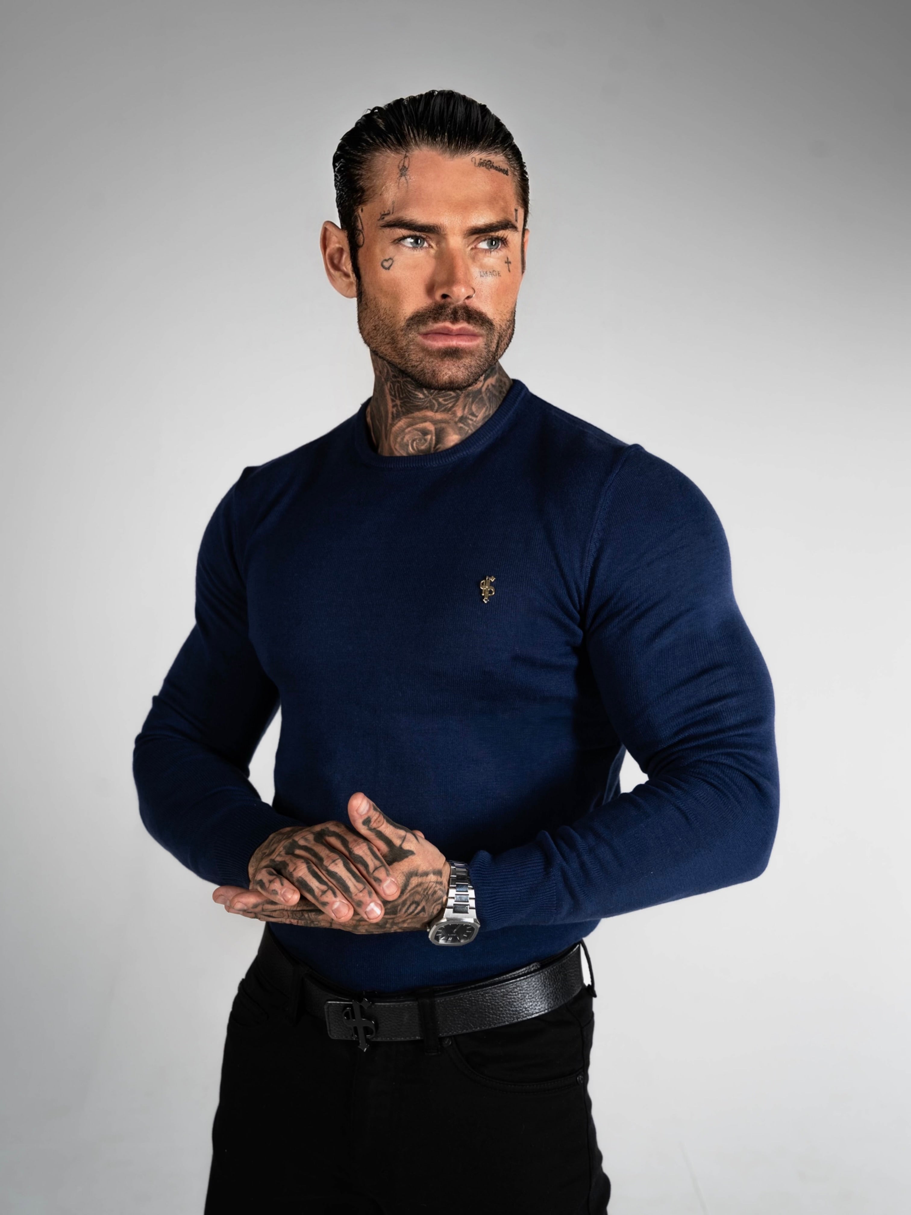 FS Navy Crew Neck Knitted Jumper With FS Branding - FSN197