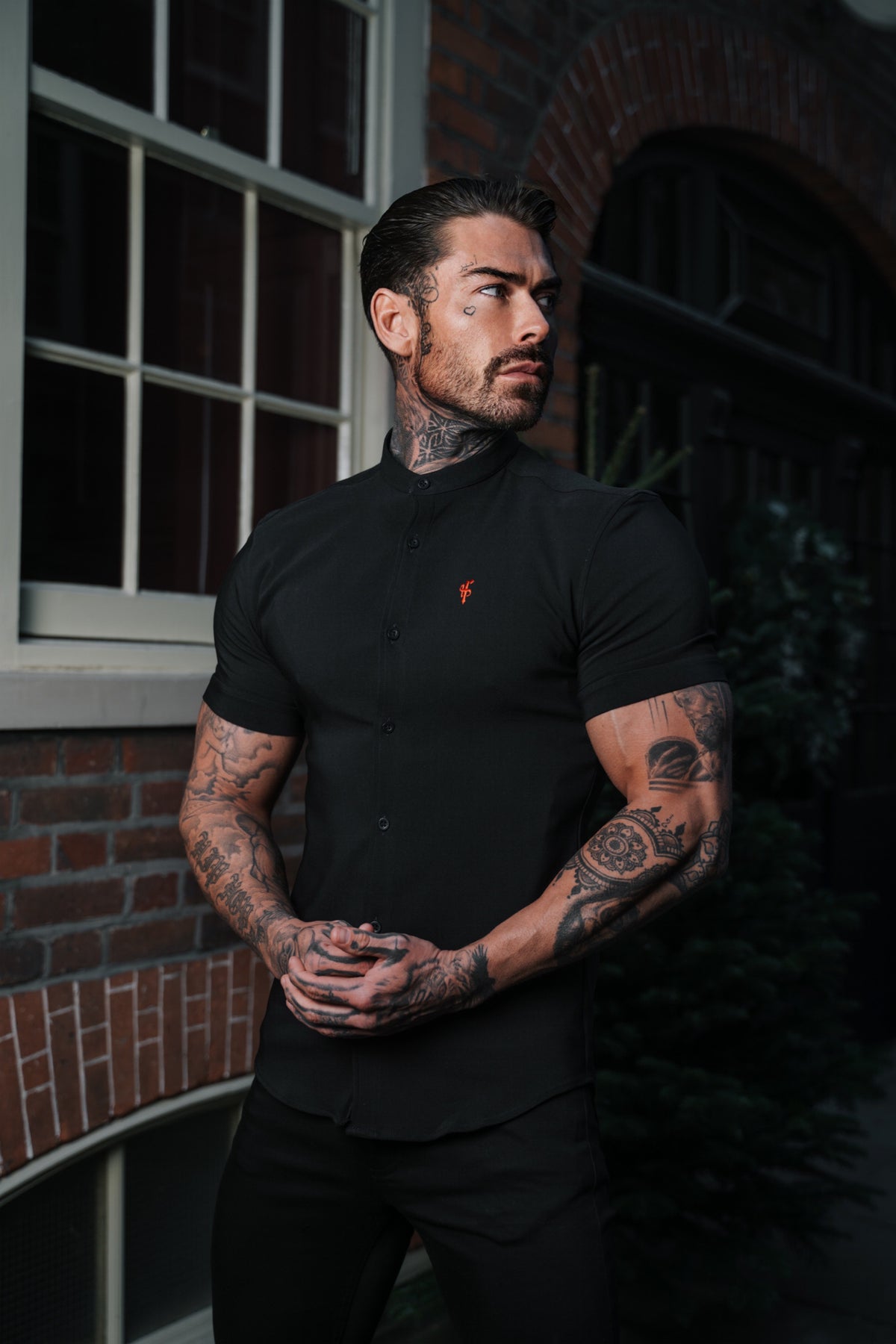 Super Slim Scuba Black Short Sleeve Stretch With Grandad Collar - FS930 (PRE ORDER 12TH NOVEMBER)
