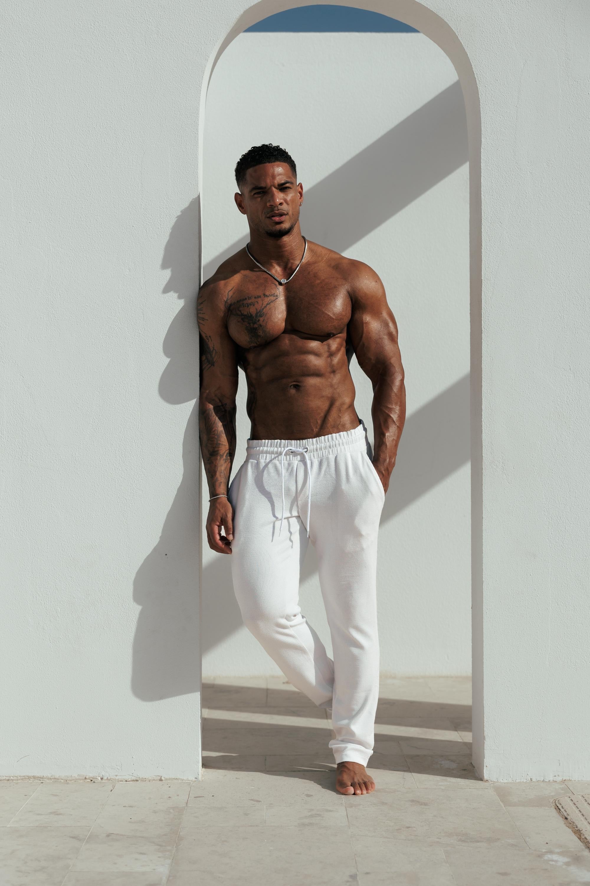 Jersey Cord Relaxed White Trousers - FSR013