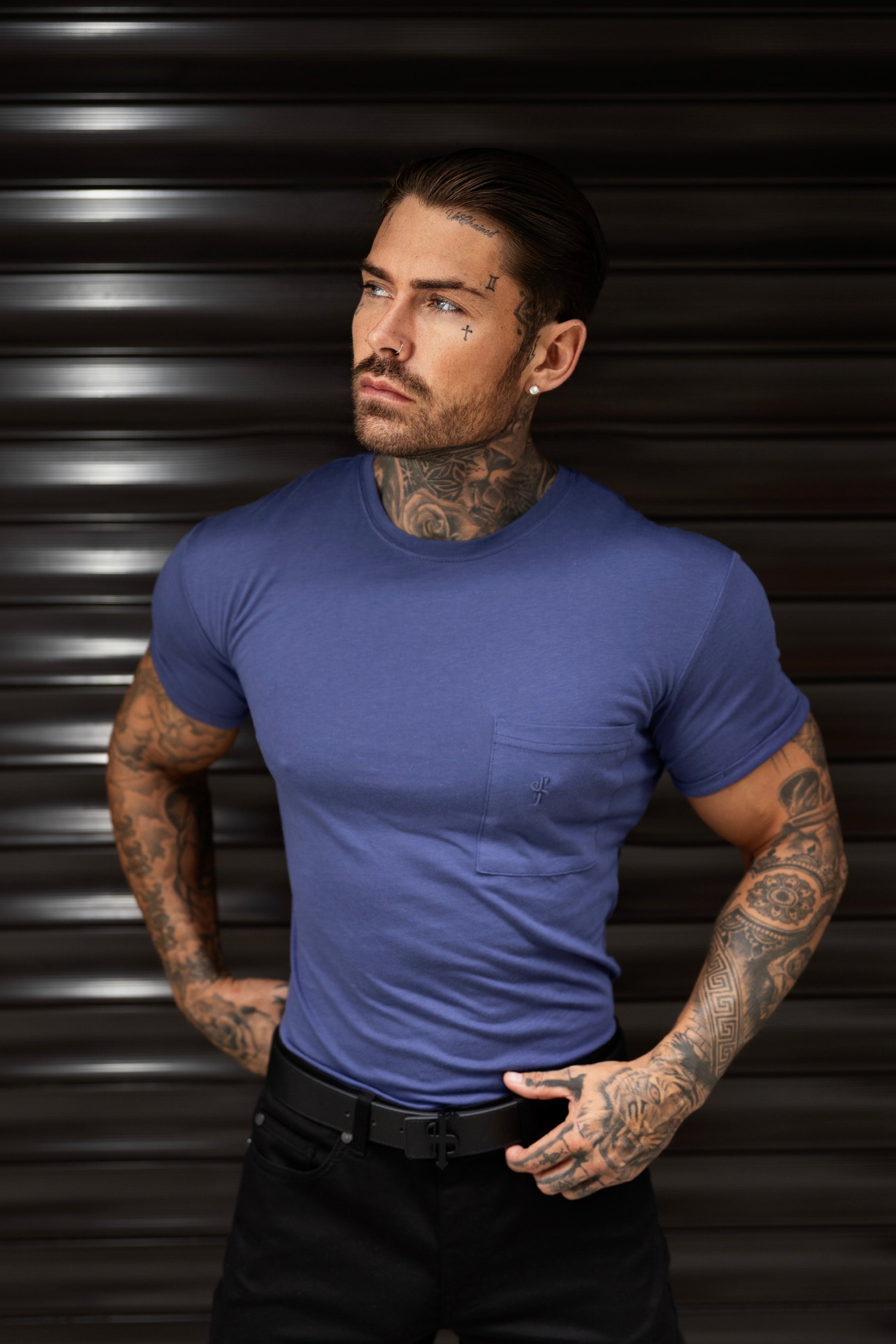 Navy Bamboo Crew T Shirt With Pocket Short Sleeve- FSH1101