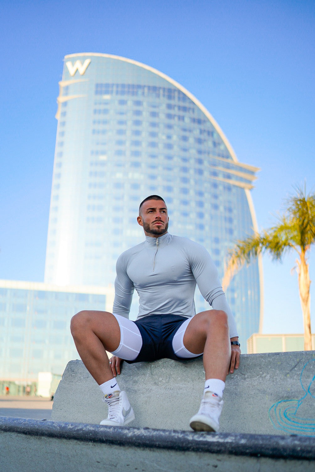 Long Sleeve Light Grey / Silver Half Zip Gym Top - FSH890