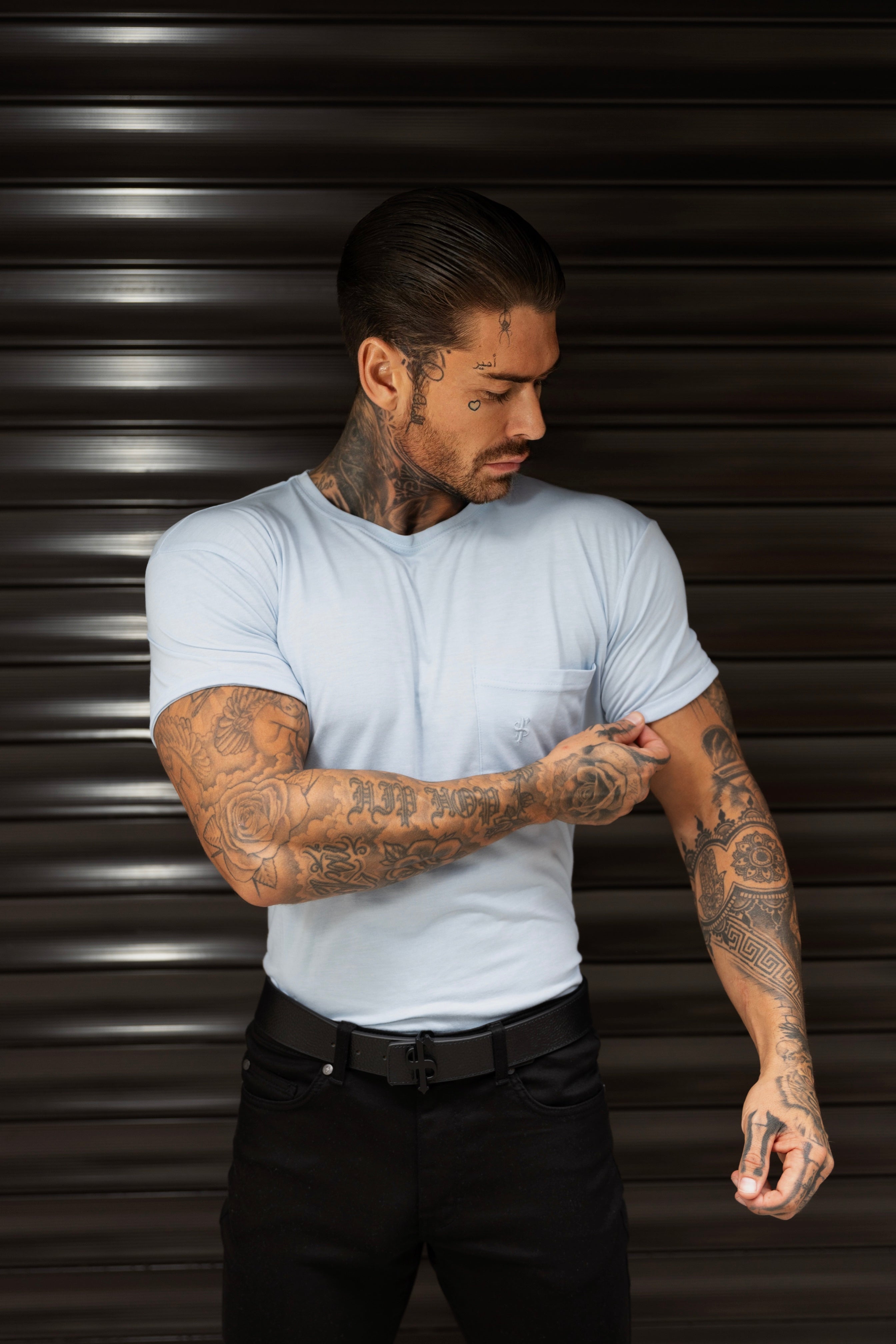 Powder Blue Bamboo Crew T Shirt With Pocket Short Sleeve- FSH1097