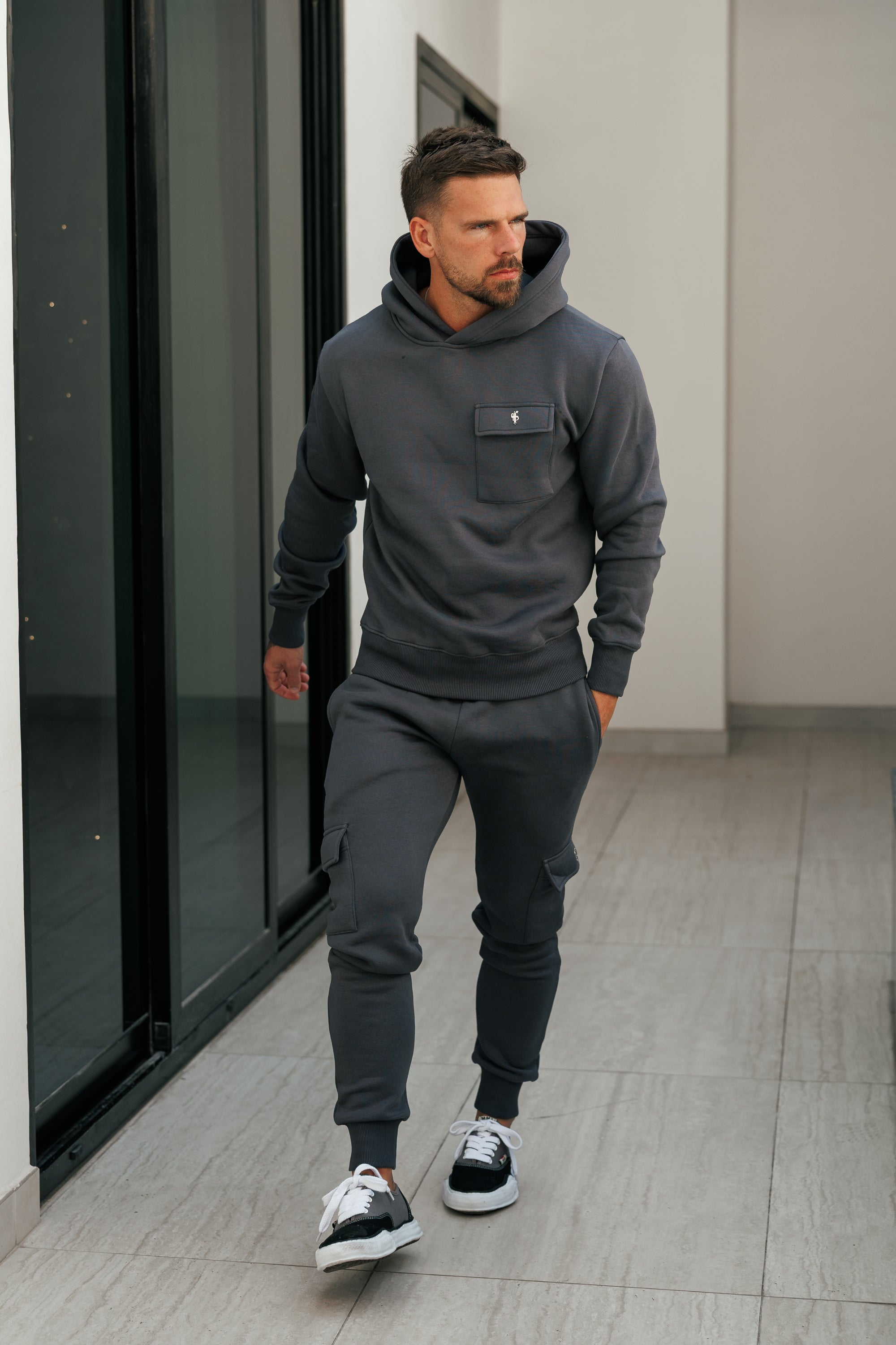 Charcoal / Silver Cargo Tracksuit Bottoms - FSR035