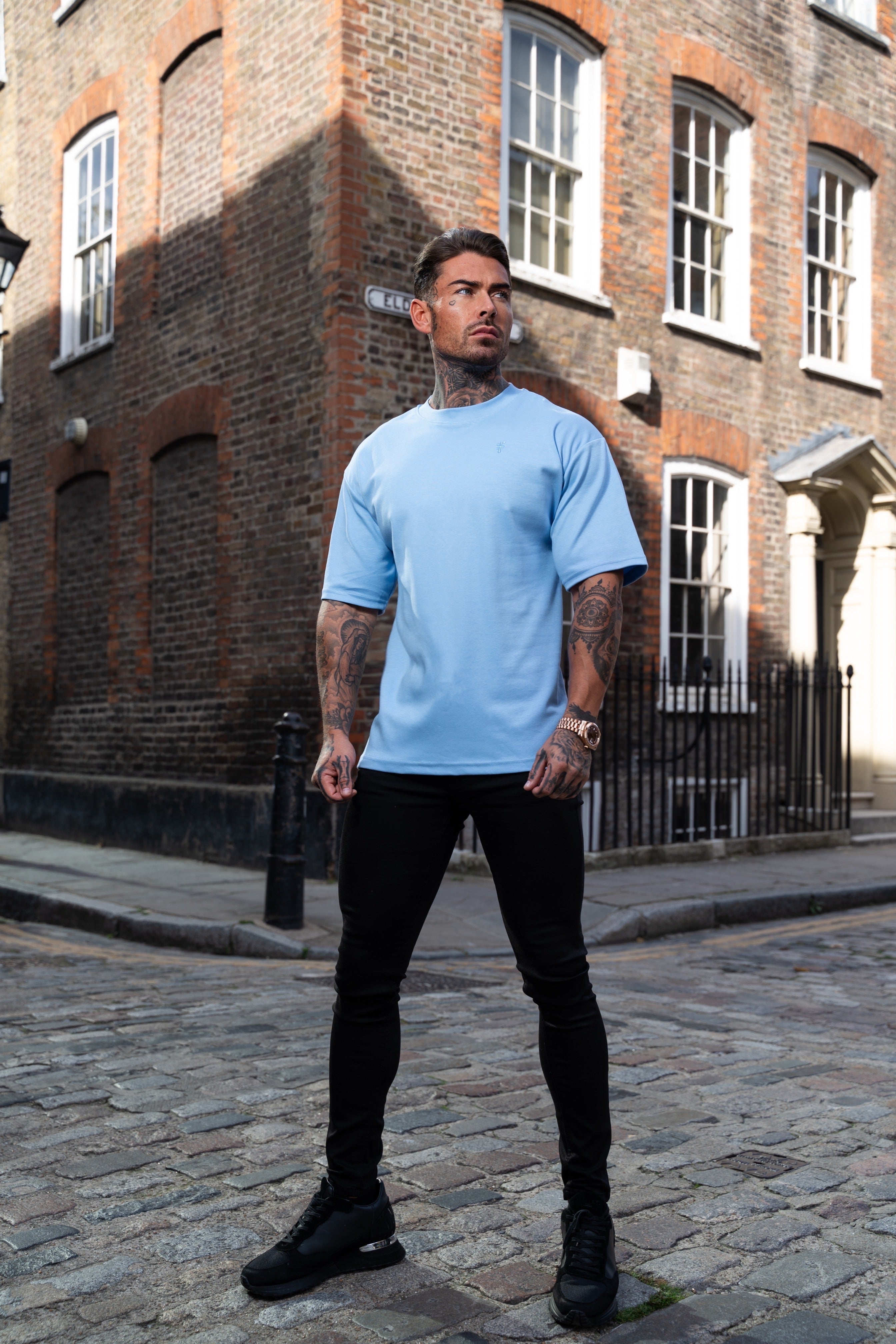 Classic Light Blue Oversized Crew T Shirt - FSH872