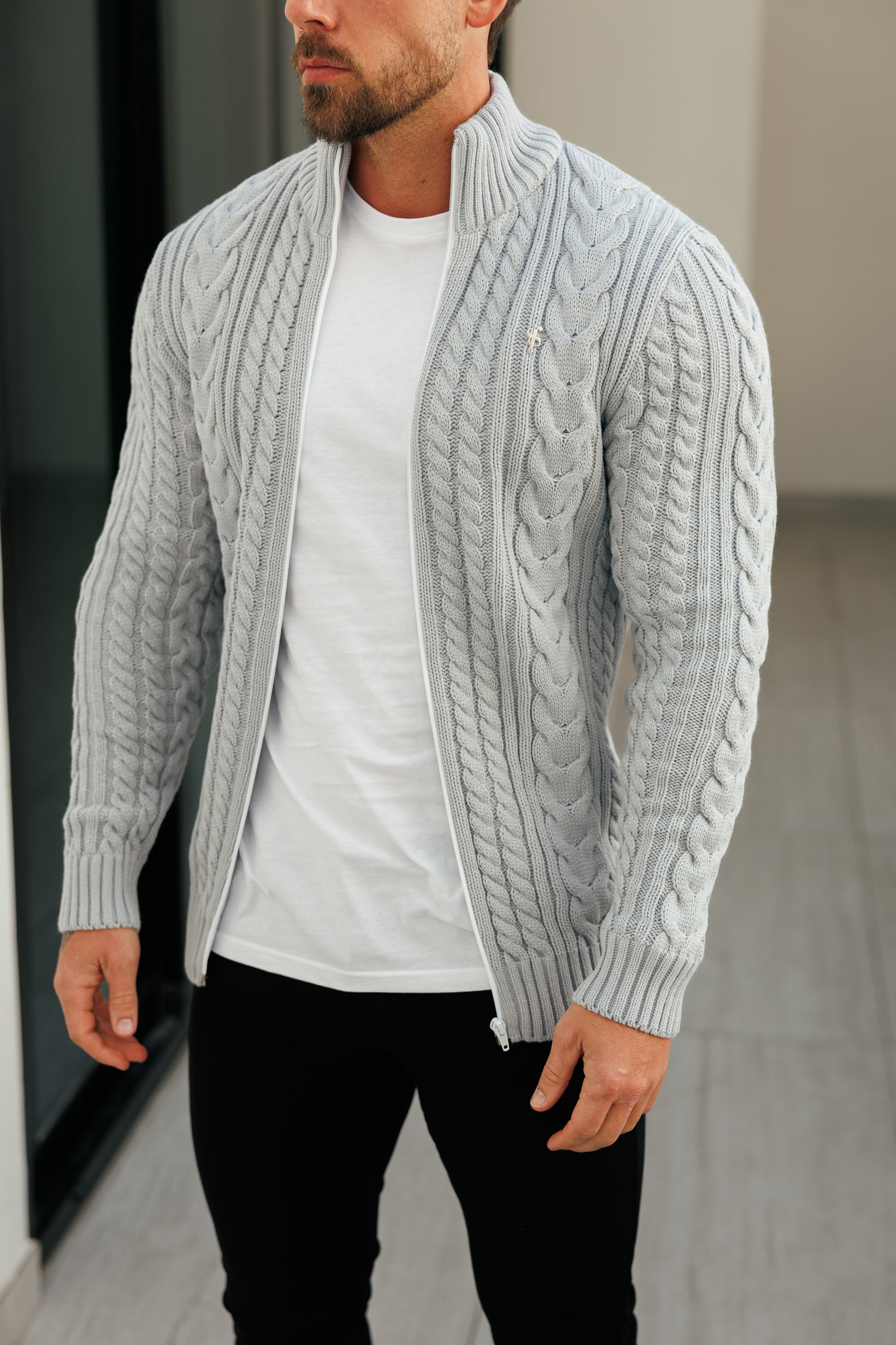 Chunky Zipped Cardigan Cop Grey - FSJ149