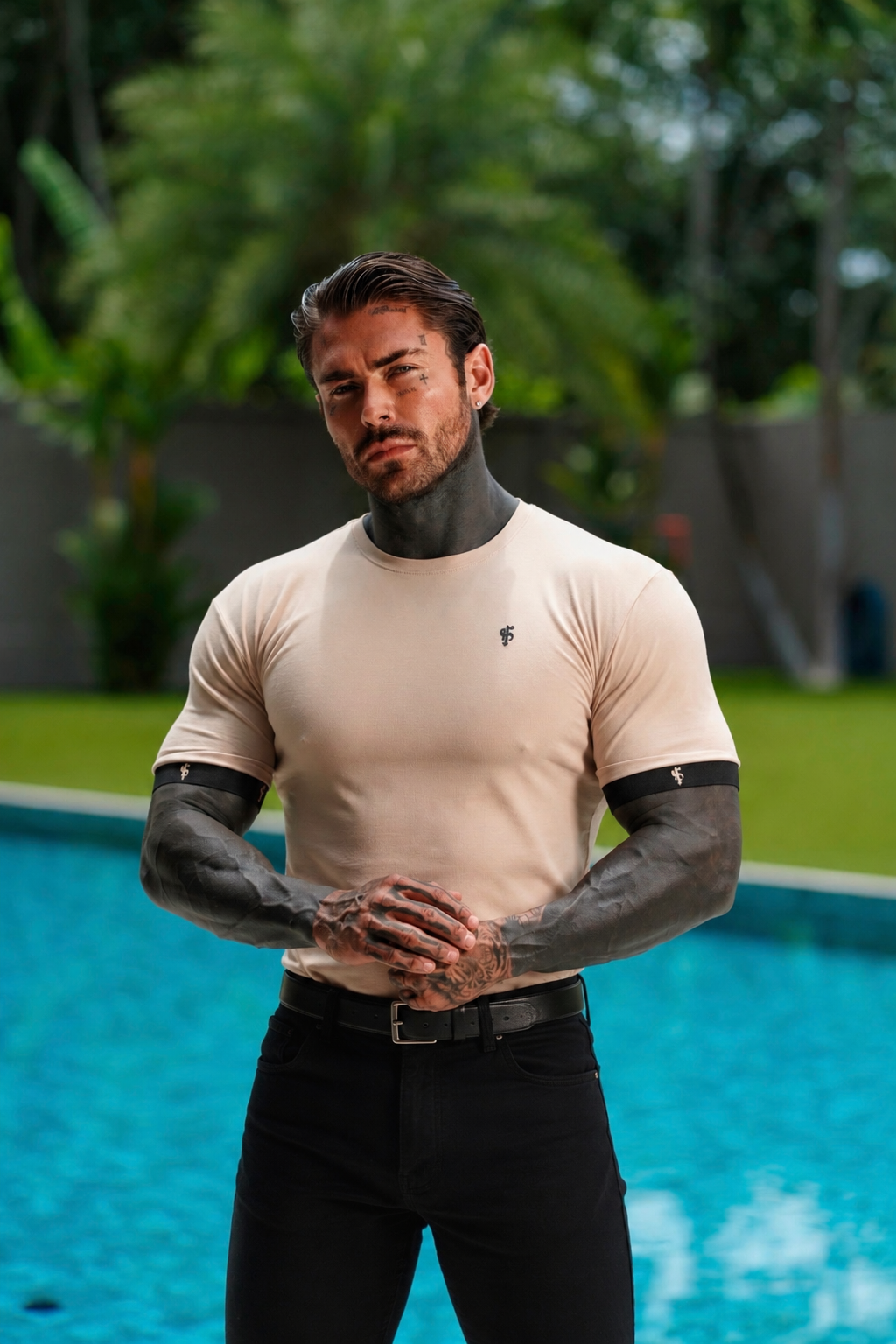 Classic Beige Crew T Shirt with FS Elastic Sleeve Branding - FSH1561
