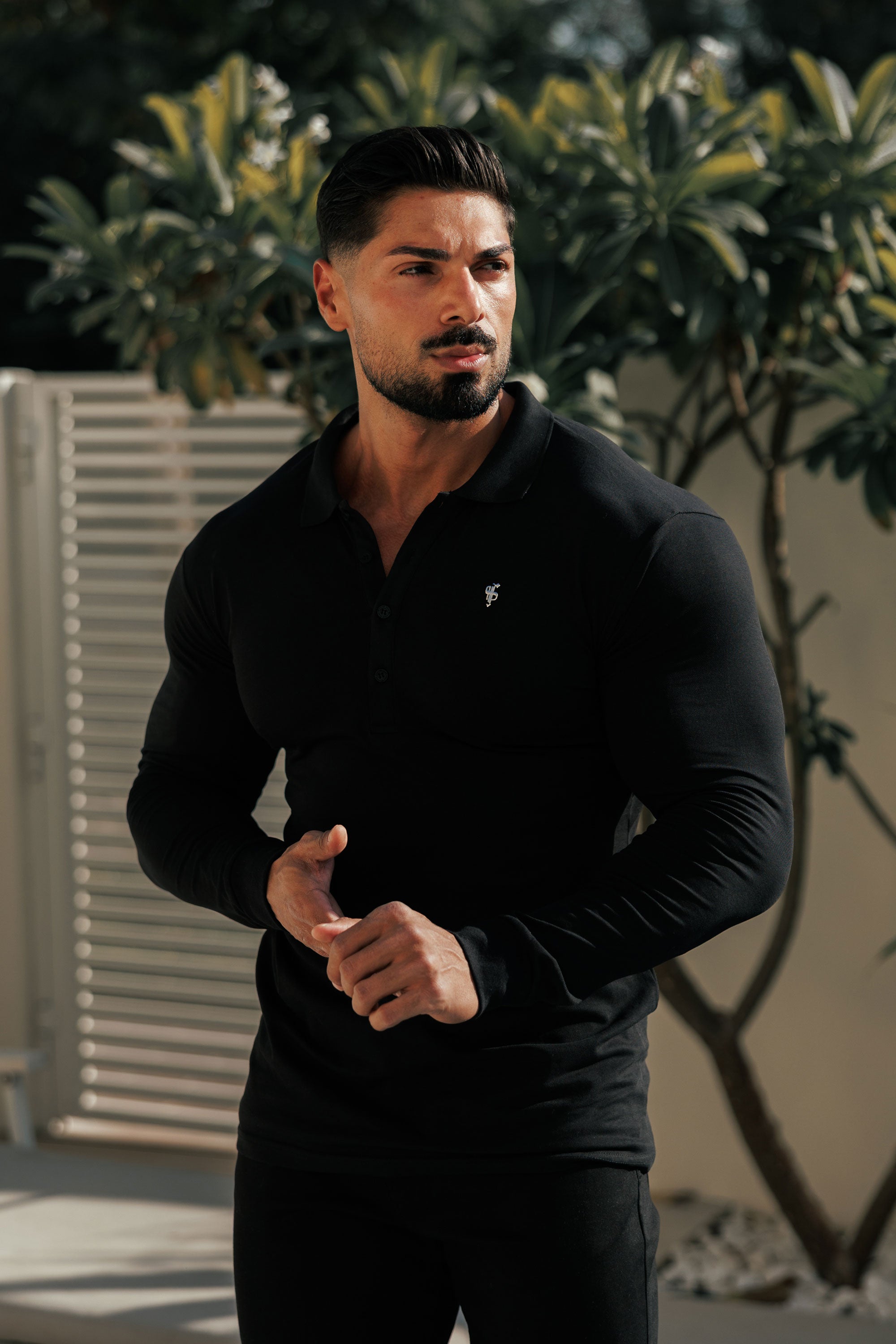 Black / Silver Polo Shirt Long Sleeve - FSH1396