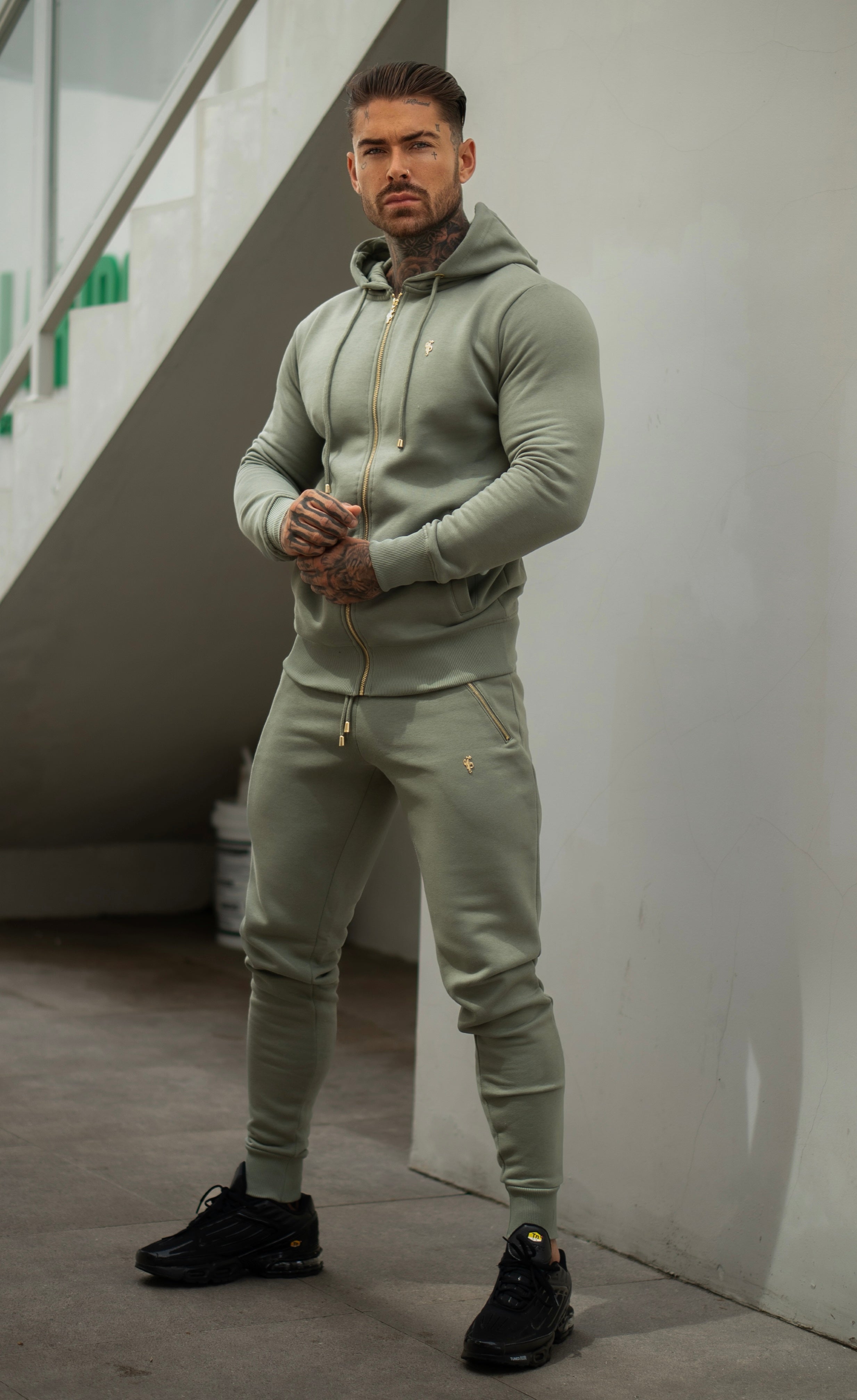 FS Olive / Gold Sweat Pants with Zipped Pockets - FSH1258
