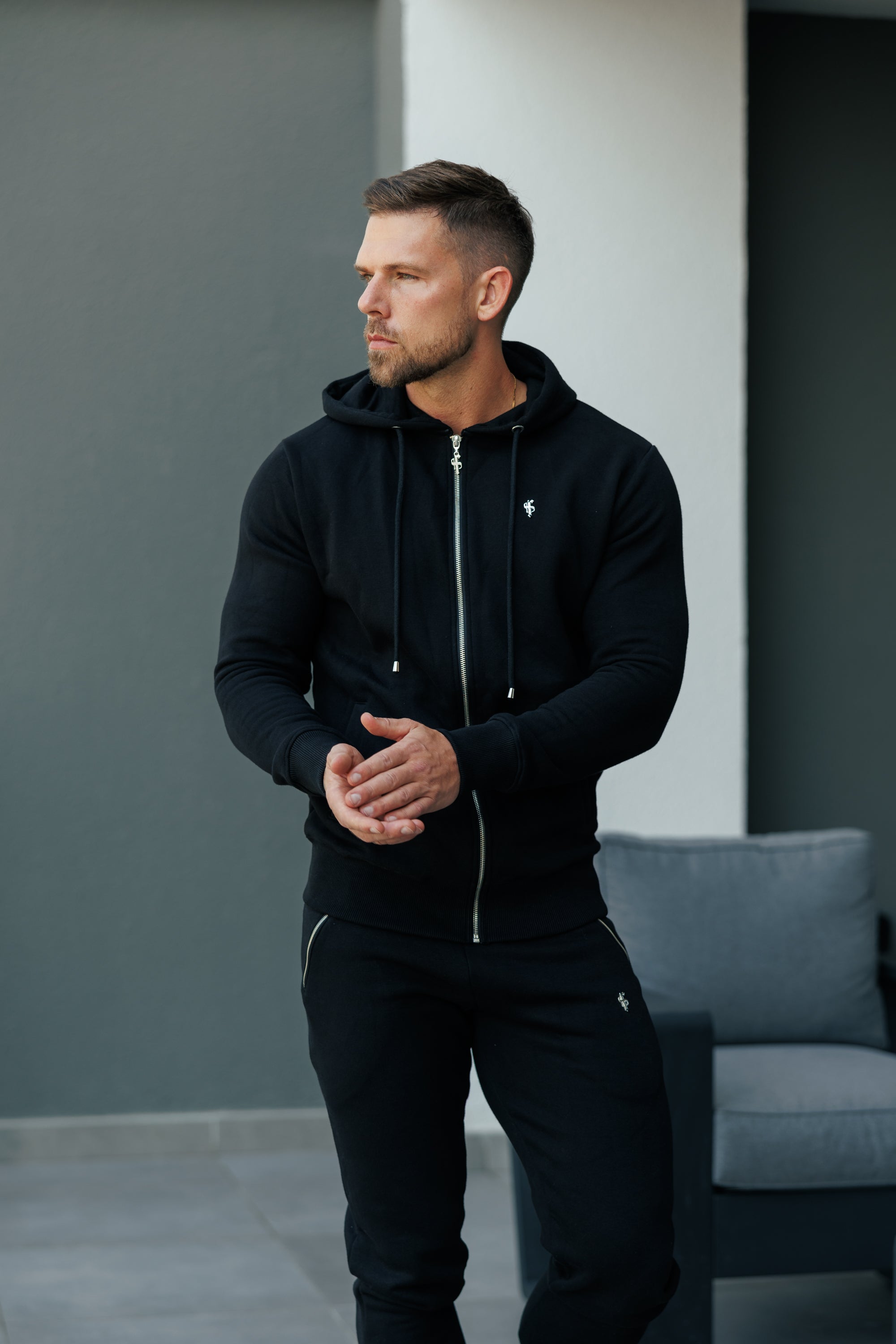 Black / Silver Full Zip Hoodie with Pockets - FSH1247