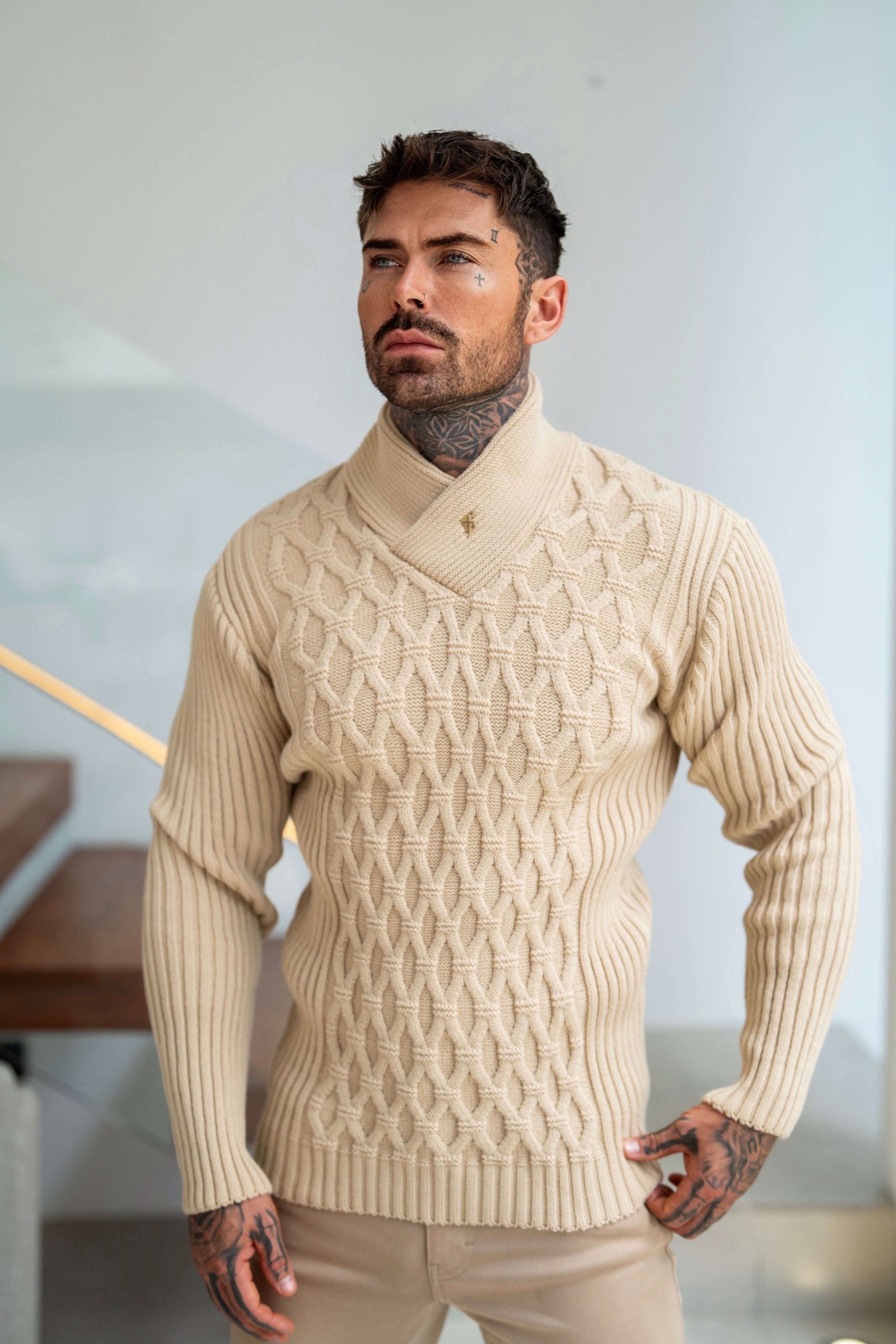 Father Sons Chunky Cable Knit Beige Sweater - FSJ062
