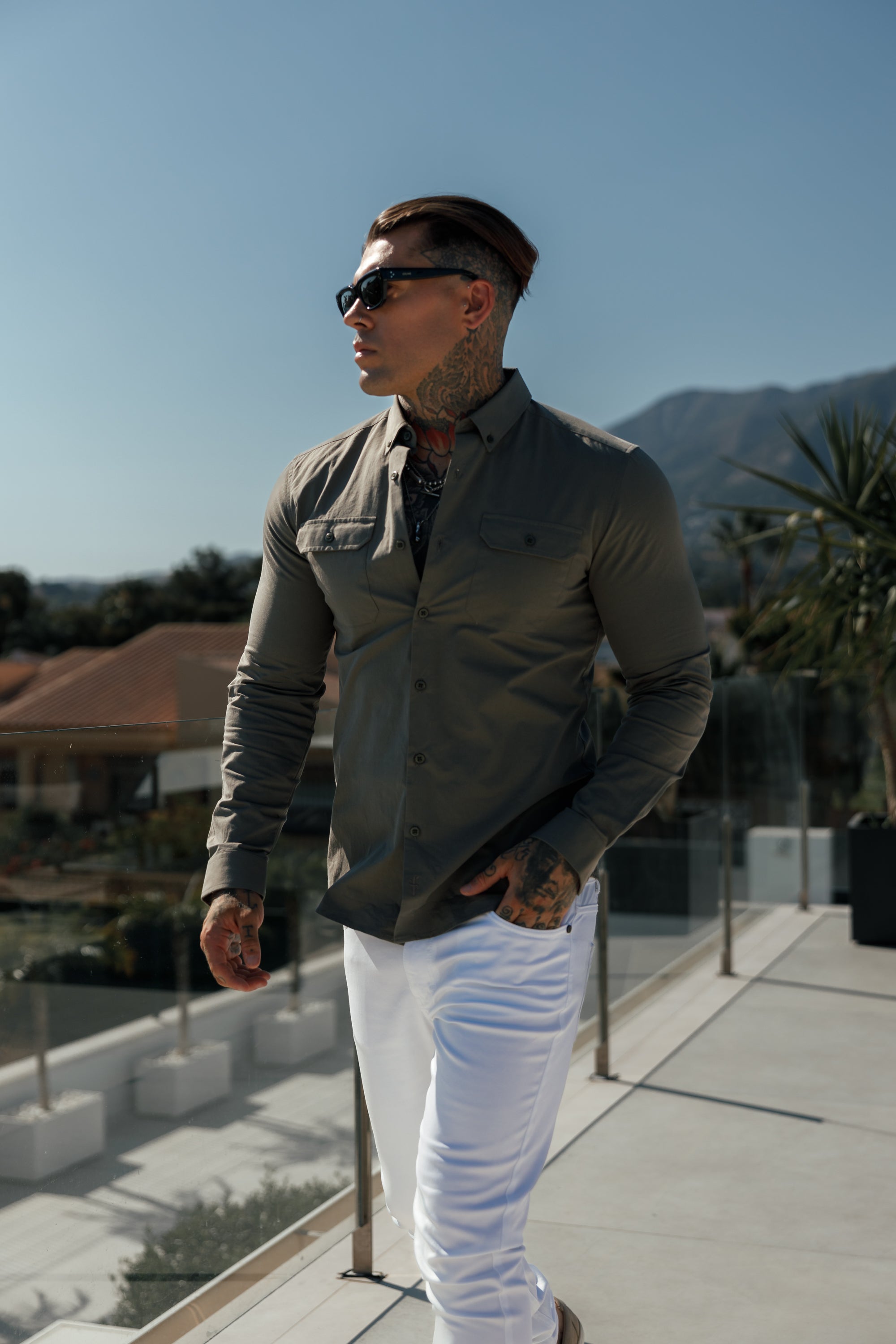 Classic Stretch LS Khaki with 2 Pockets and Flaps - FS1082