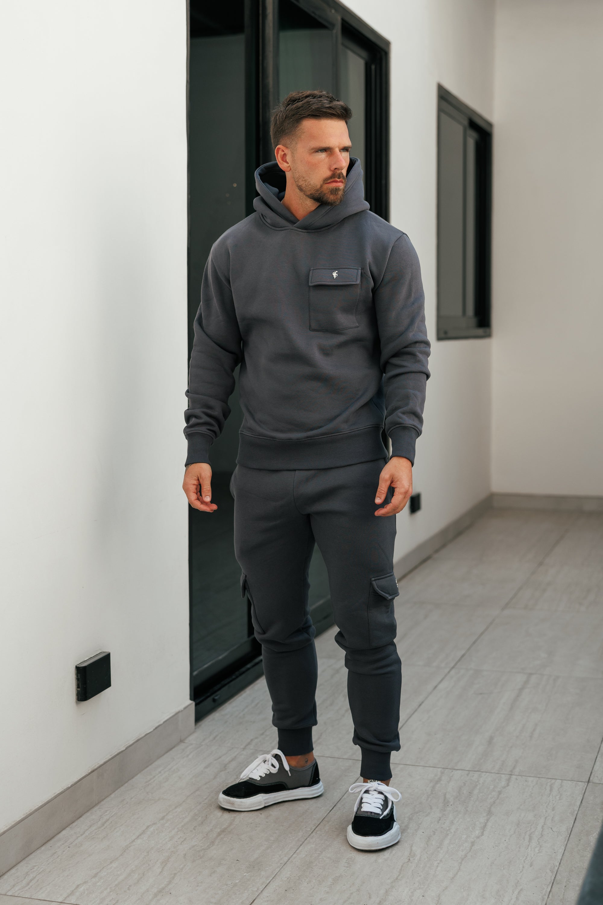 Charcoal / Silver Cargo Tracksuit Bottoms - FSR035 (PRE ORDER 24TH AUGUST)