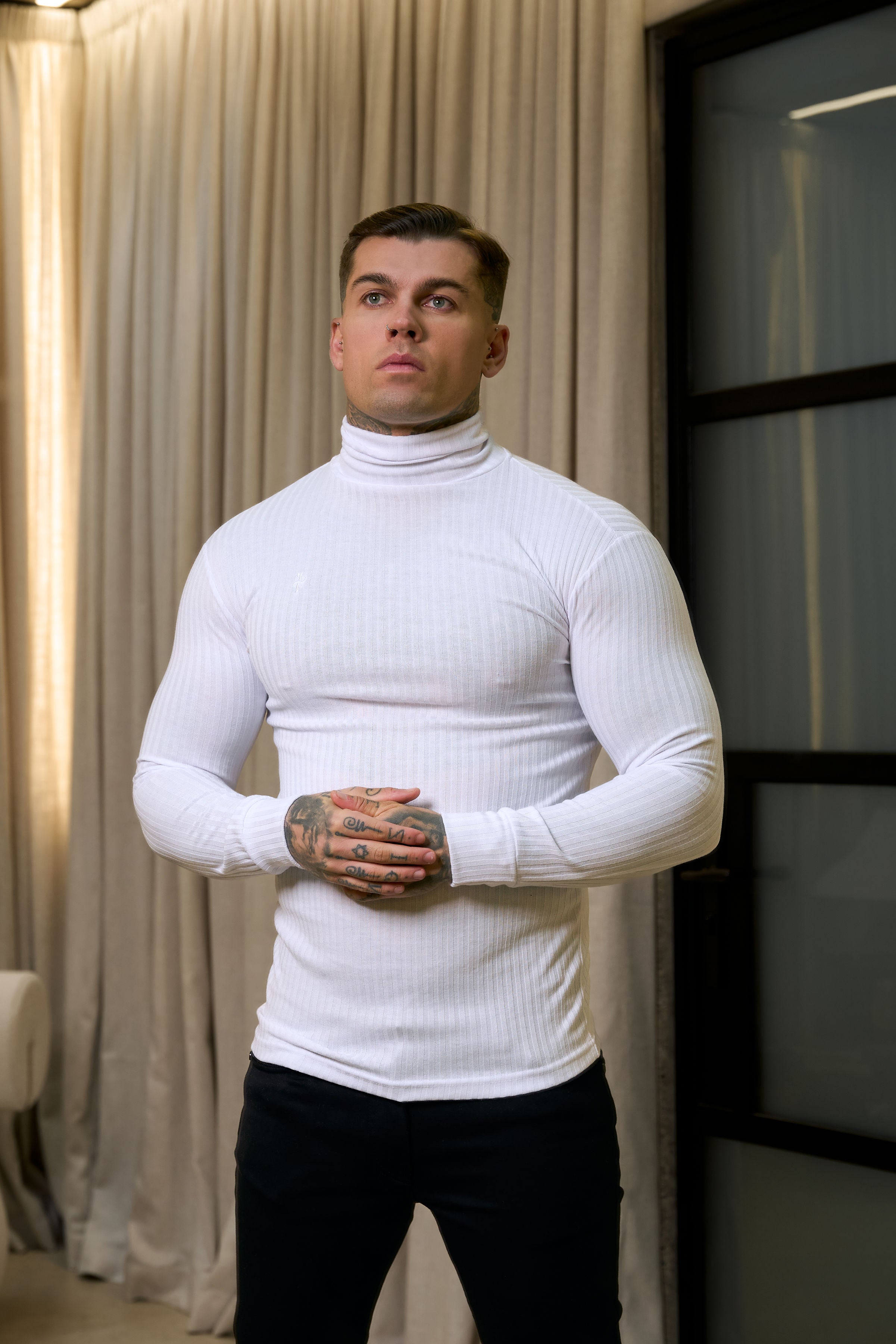 Father Sons Classic White Ribbed Knit Roll-neck Sweater - FSH592