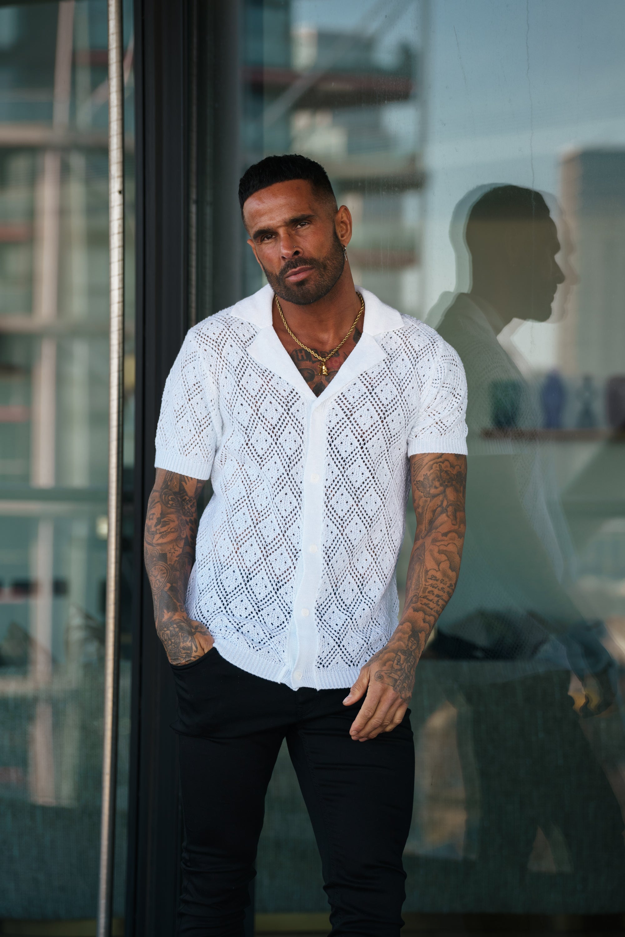 Crochet Shirt White Short Sleeve - FSJ075