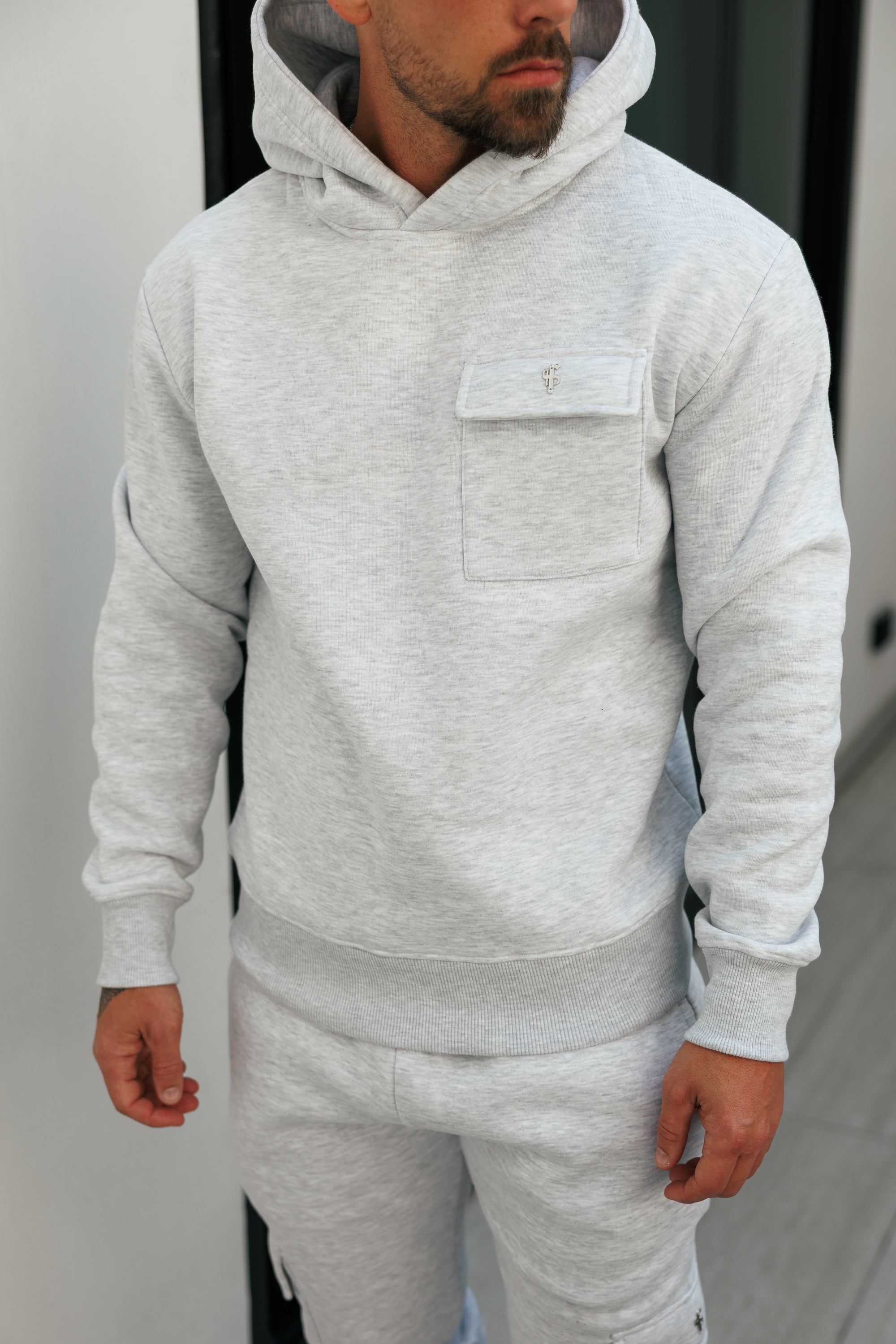 Grey Melange / Silver Cargo Hoodie - FSR032