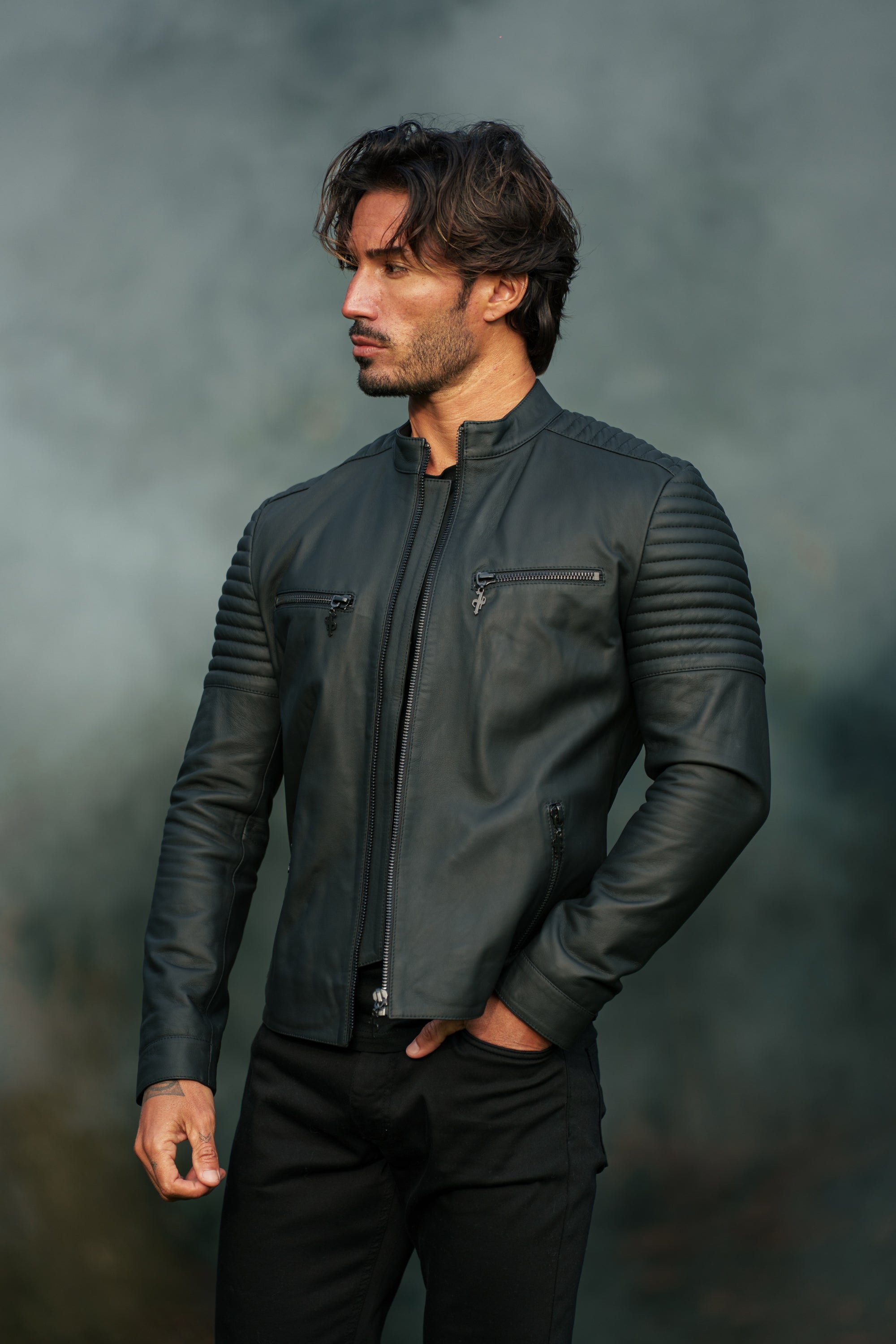 Black Bomber Leather Jacket - FSH1436